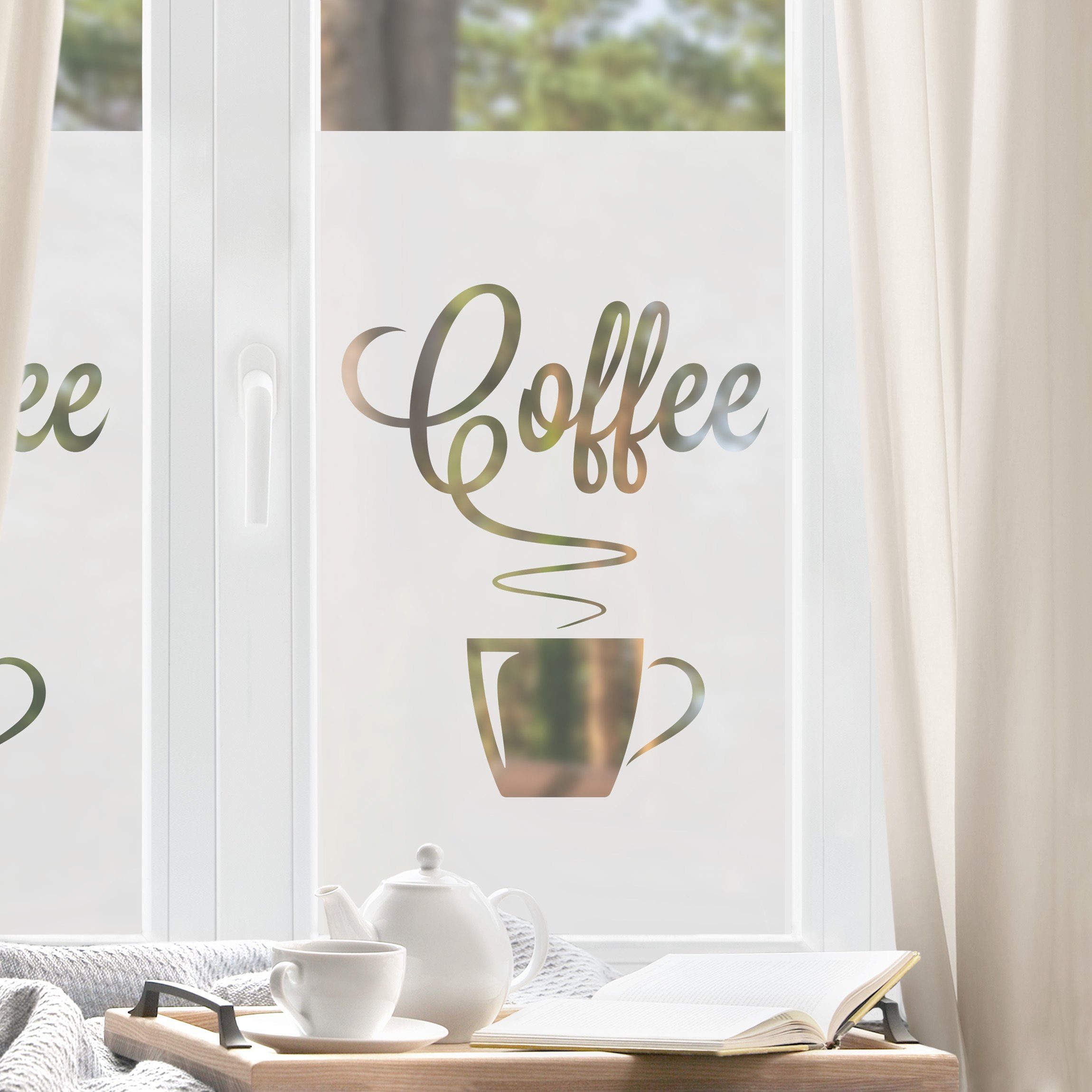 Fensterfolie statisch haftend Tür Küche, Fensterdeko Esszimmer Küche Heißer Küchenfenster Fenster blickdicht, Bilderdepot24, Innen Motiv Balkontür Kaffee II