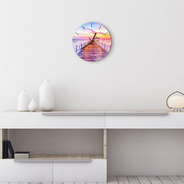DEQORI Wanduhr 'Holzsteg bei Dämmerung' (Glas Glasuhr modern Wand Uhr Design Küchenuhr)