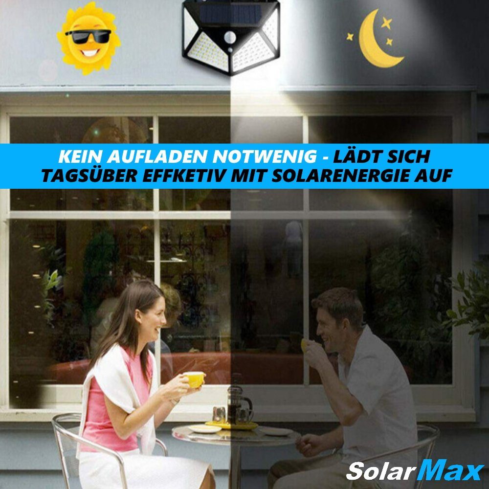 MAVURA LED Solarleuchte für 308 LED Bewegungsmelder Wandleuchte Wandlampe Solar SolarMAX Zaunleuchte LED Gartenleuchte Solarlampe, mit Außen 270°