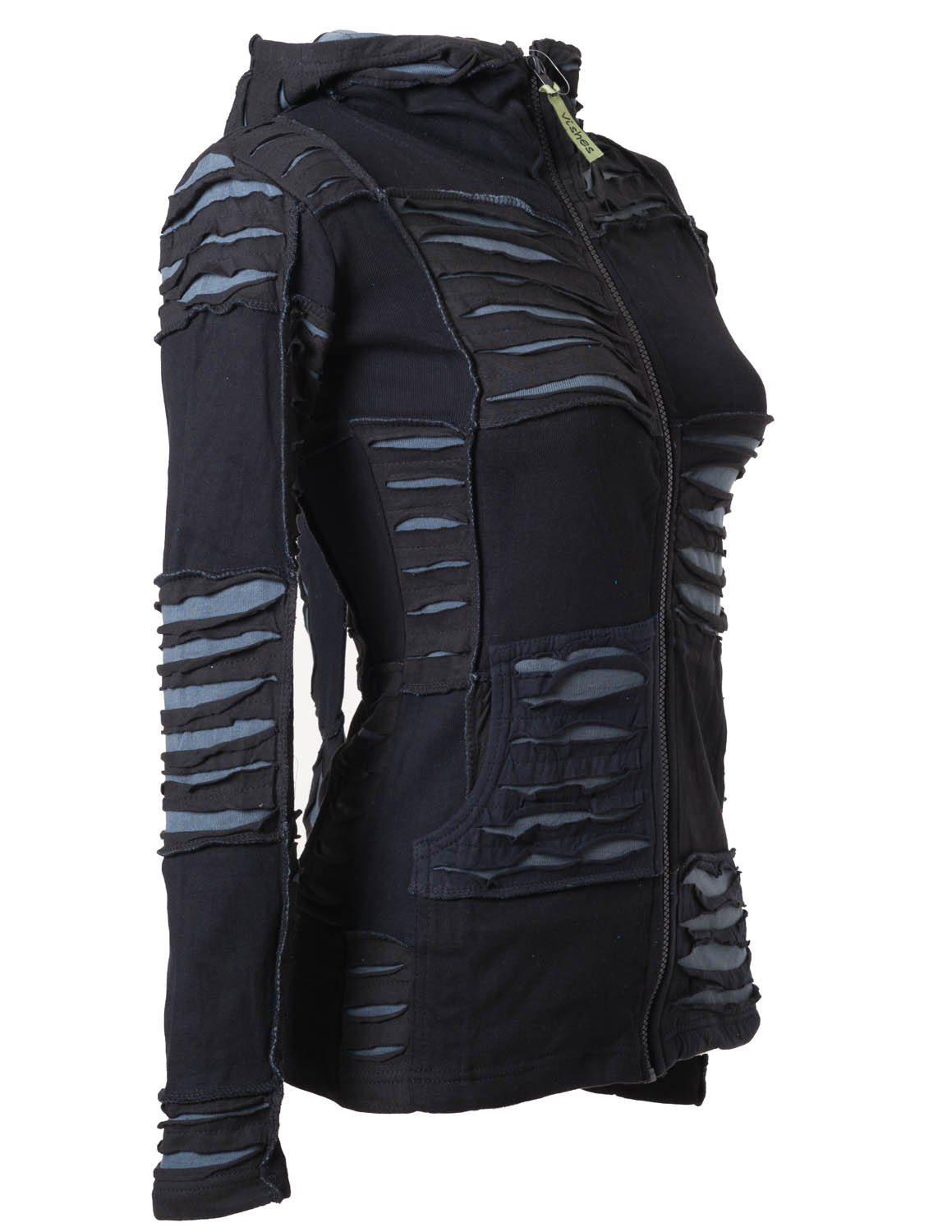 Vishes Kurzjacke Patchwork Jacke mit Cutwork und Zipfelkapuze Boho, Hippie, Elfen, Goa Style