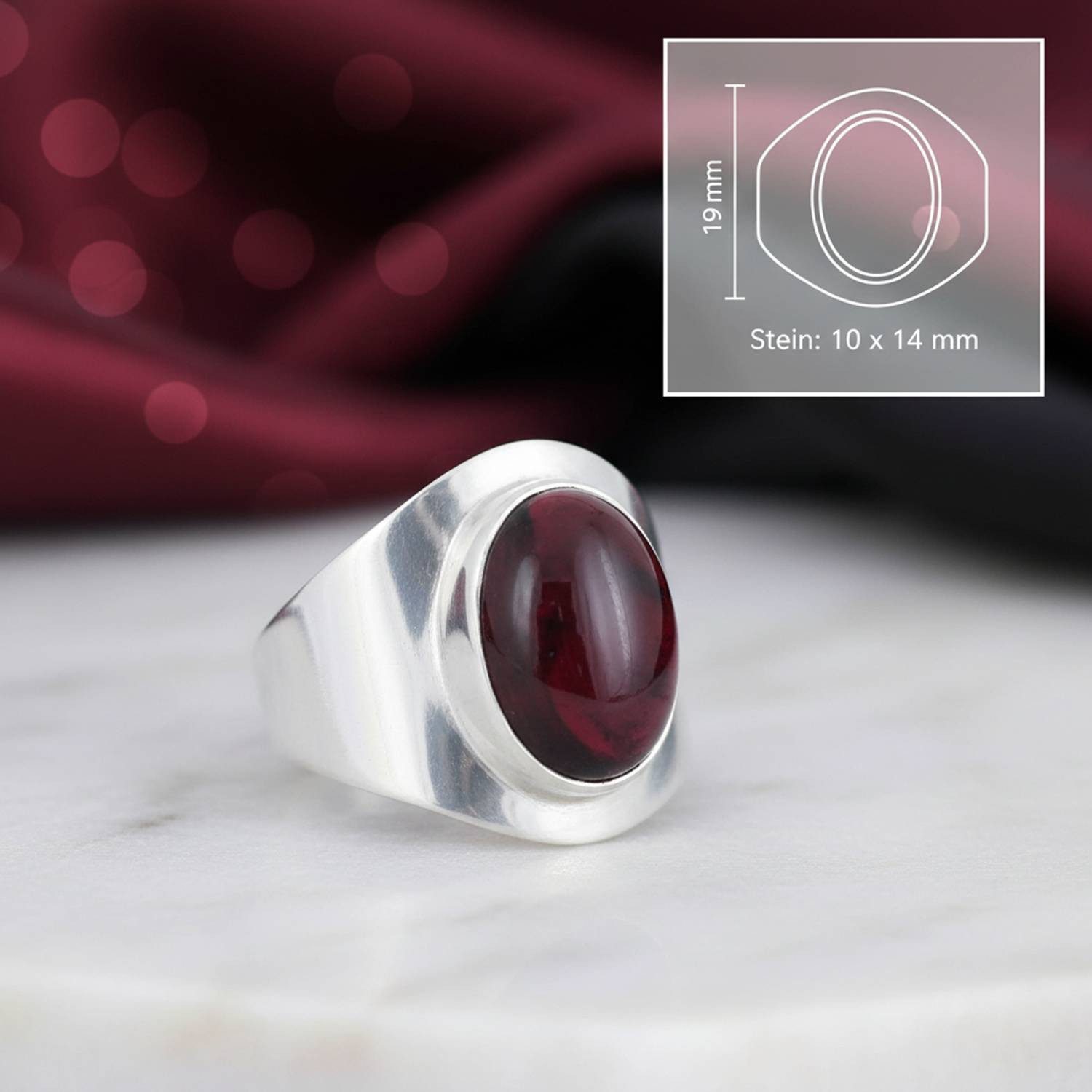 mantraroma Silberring RAHMAT aus 925 Silber mit Granat (Ring mit Schmuckbeutel), Damenring aus 925er Silber