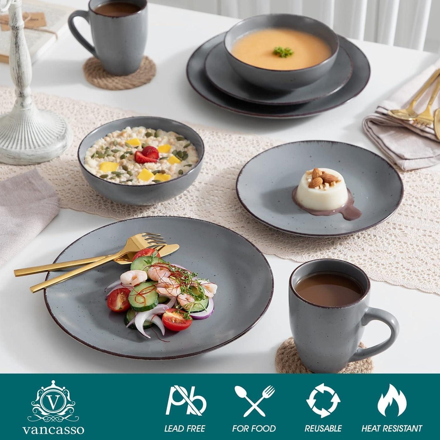 LuxusKollektion Kombiservice Tafelservice Steingut 16teilig Tassen Teller grau 16 Piece Set Grau