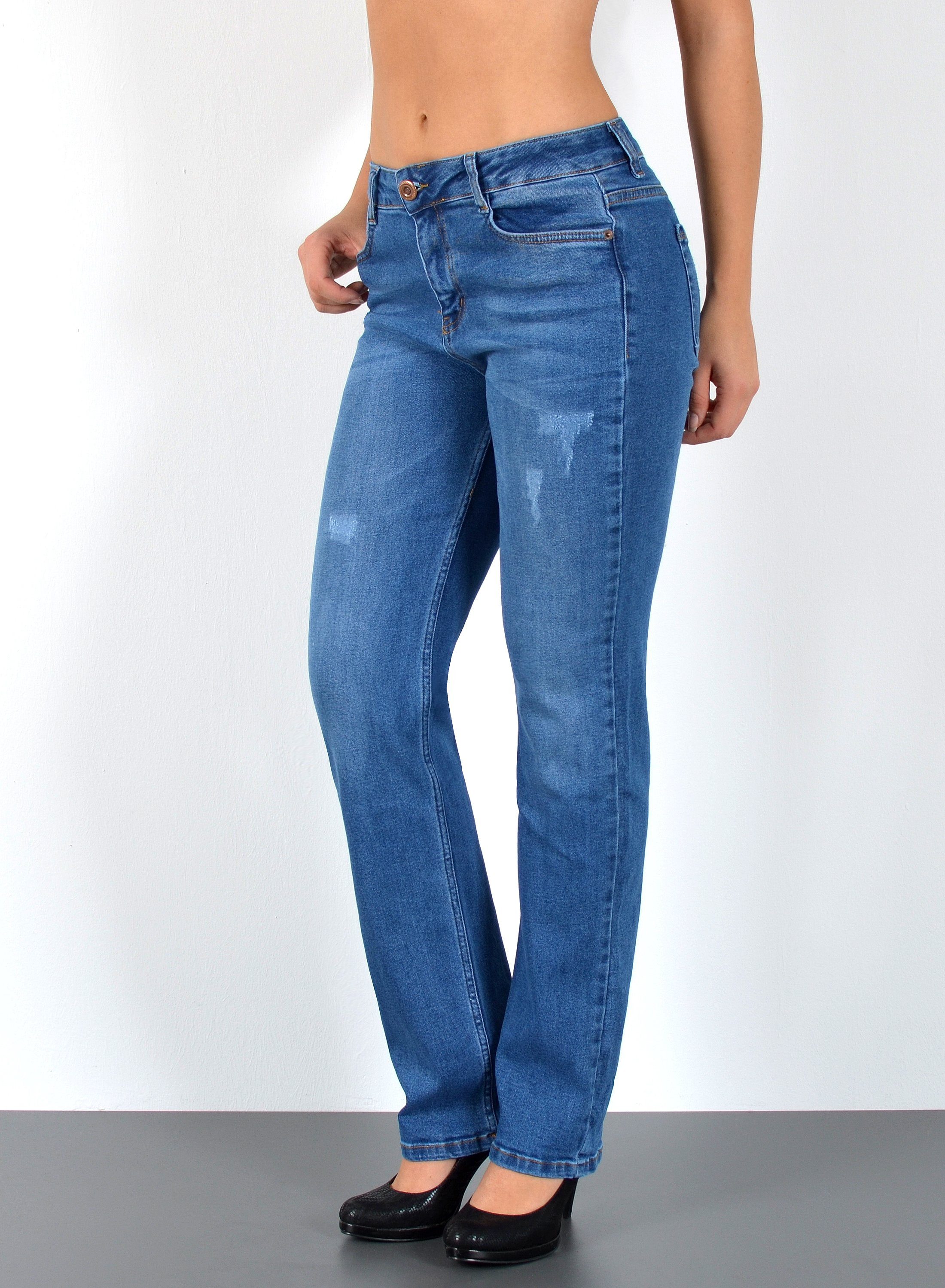 ESRA Straight-Jeans G300 Damen Straight Fit Jeans High Waist, bis Übergröße / Plussize Größe, Damen Taille Jeans Gerade Hohe Leibhöhe bis Große Größen, Damen Jeans Regular Fit, High Waist Gerade Schnitt Jeans Hoch Bund mit Stretch, Damen Jeans Destroyed Hose, Damen Jeans Hose Risse, High Waist Jeans Destroyed