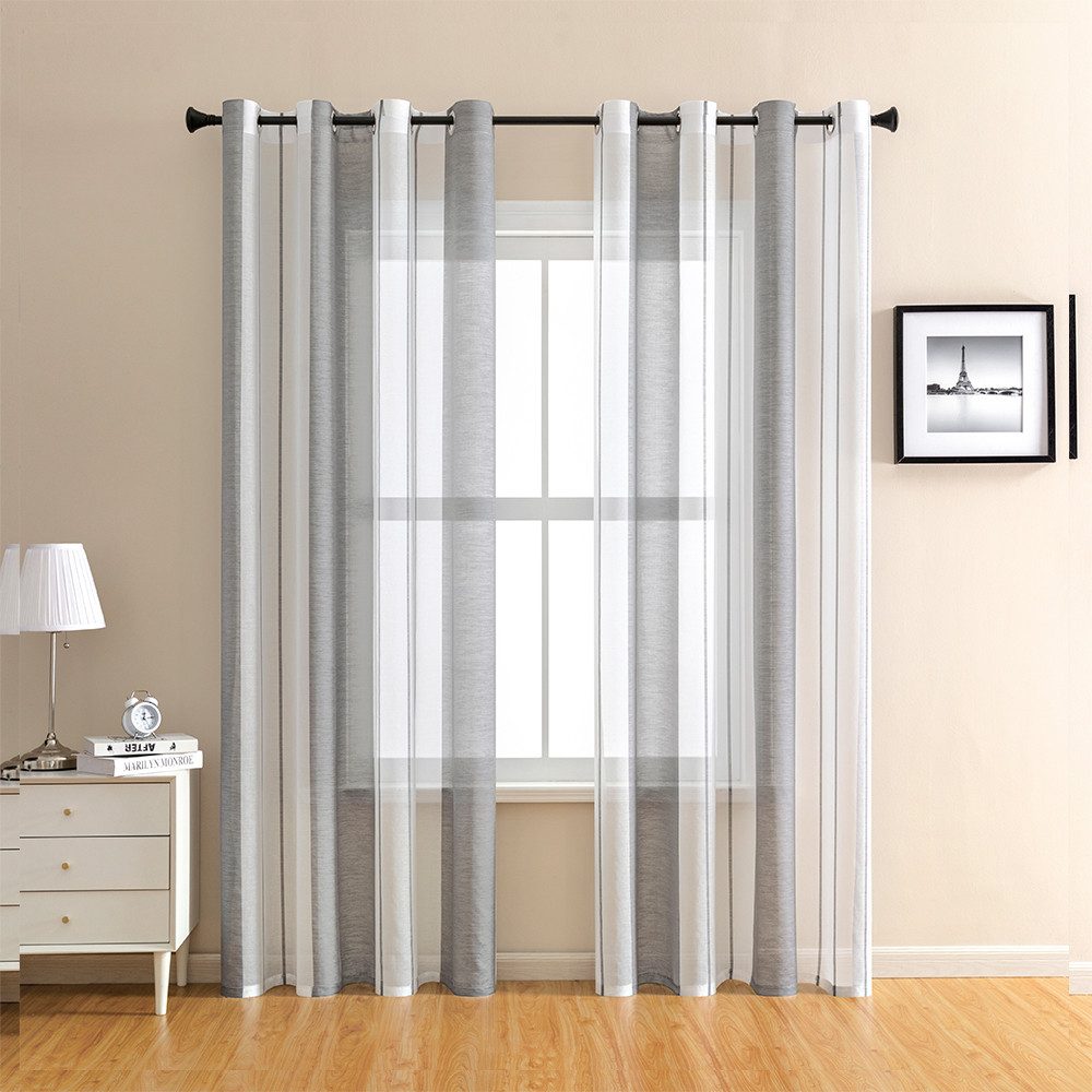 NUODWELL Gardine 2er Set Voile Gardinen mit Ösen, Kurz Streifen Vorhang Hal günstig online kaufen