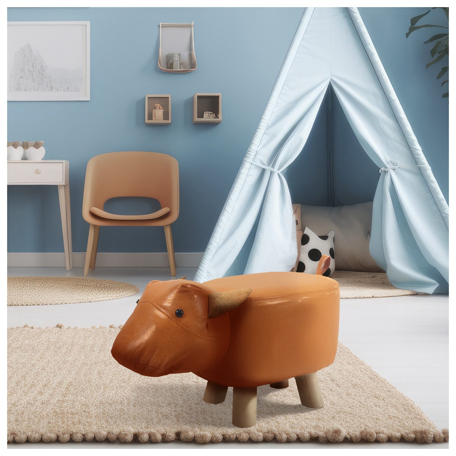 HTI-Living Stehtier Hocker für Kinder Tiermotiv Kuh, Sitzhocker Reittier