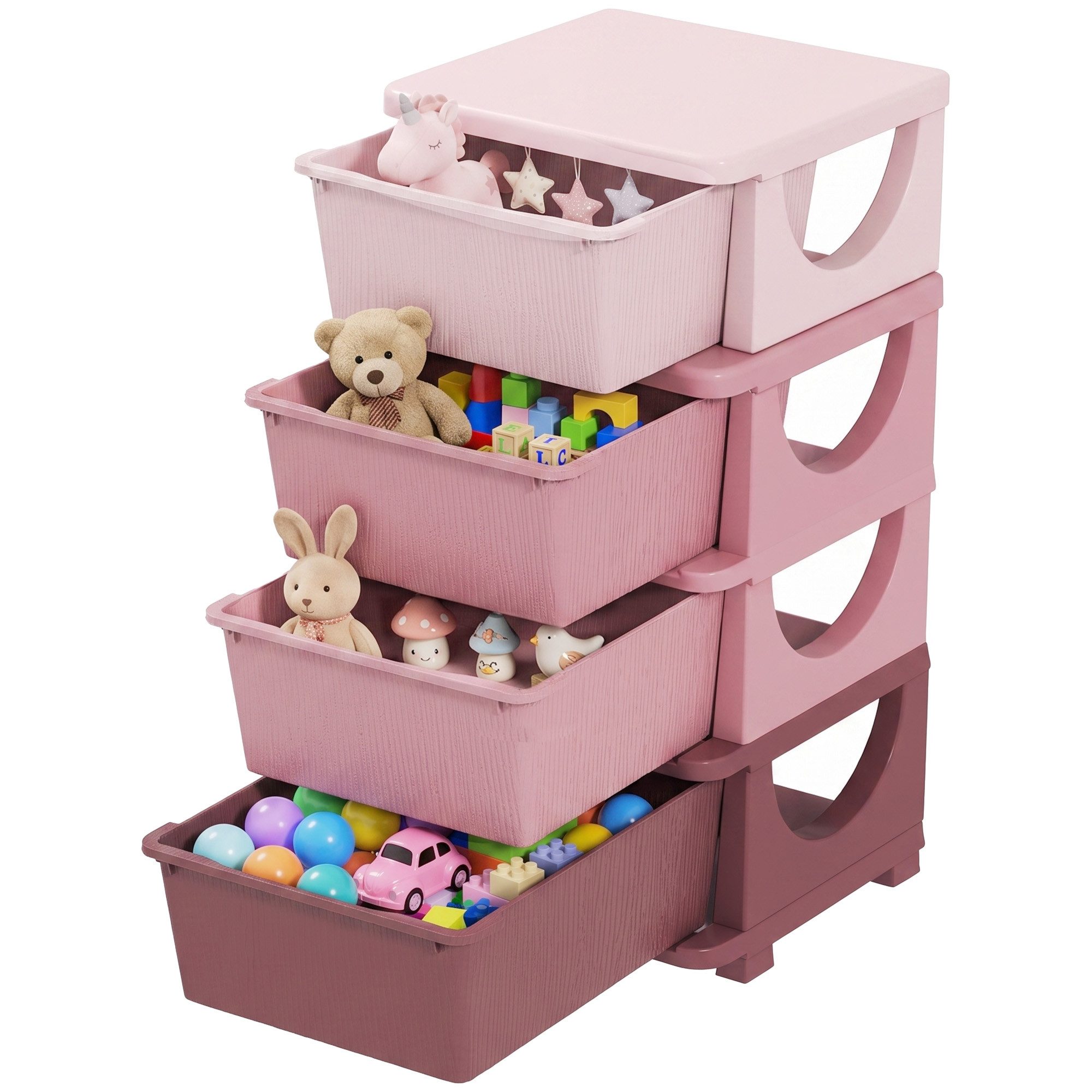 HOMCOM Spielzeugtruhe Schubladenschrank mit Stauraum, Spielzeugkiste, drei Ebenen (Spielzeugkiste, 1 St., Spielzeug-Organizer), für Kinderzimmer 3-6 Jahre Kindermöbel Rosa 37 x 37 x 76 cm