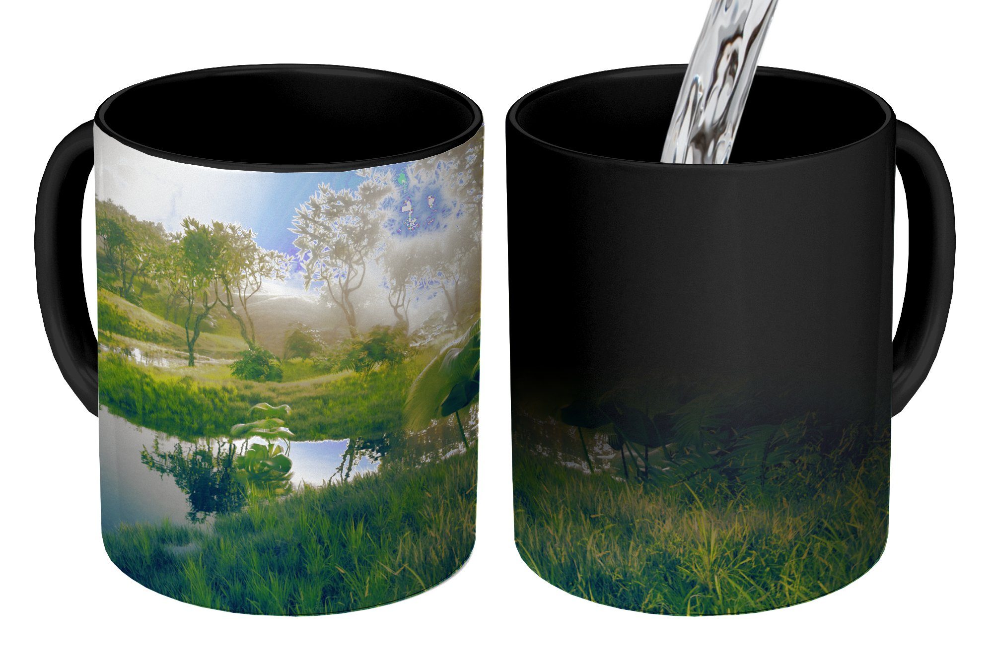 MuchoWow Tasse Keramik, - 3D Zaubertasse, Bäume, Wald Geschenk Kaffeetassen, Farbwechsel, Teetasse, 