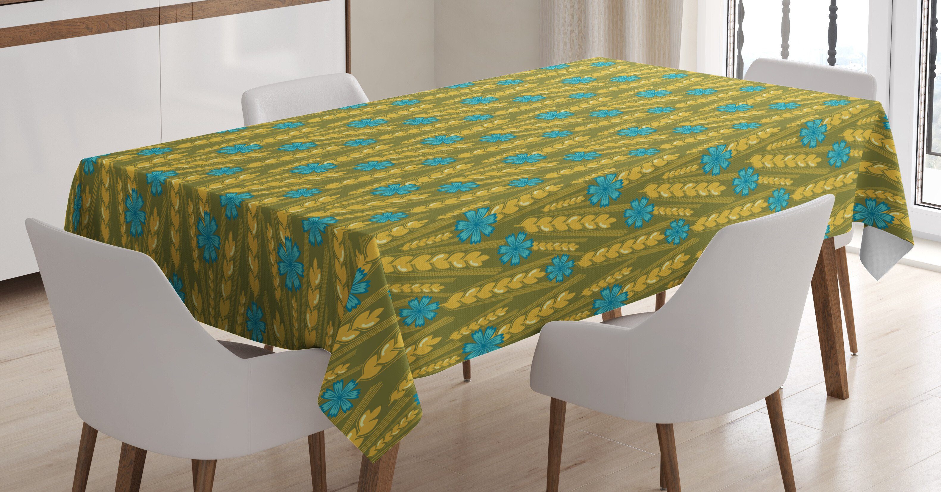Abakuhaus Tischdecke Farbfest Waschbar Für den Außen Bereich geeignet Klare Farben, Gelb und Blau Herbst-Weizen