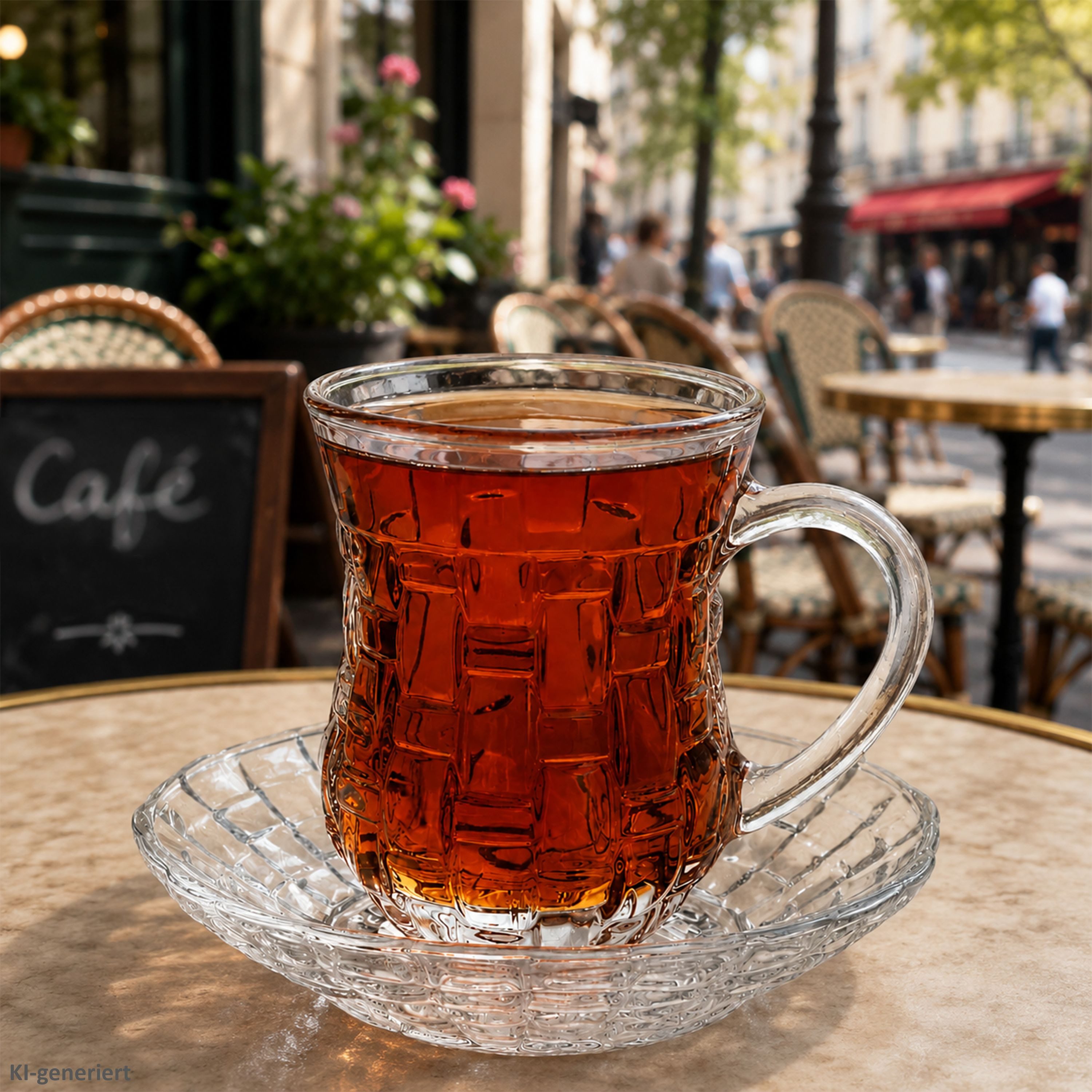 MamboCat Teeglas 4er Set Chai Teetasse mit Henkel & Untertasse Glas türkischer Tee, Glas