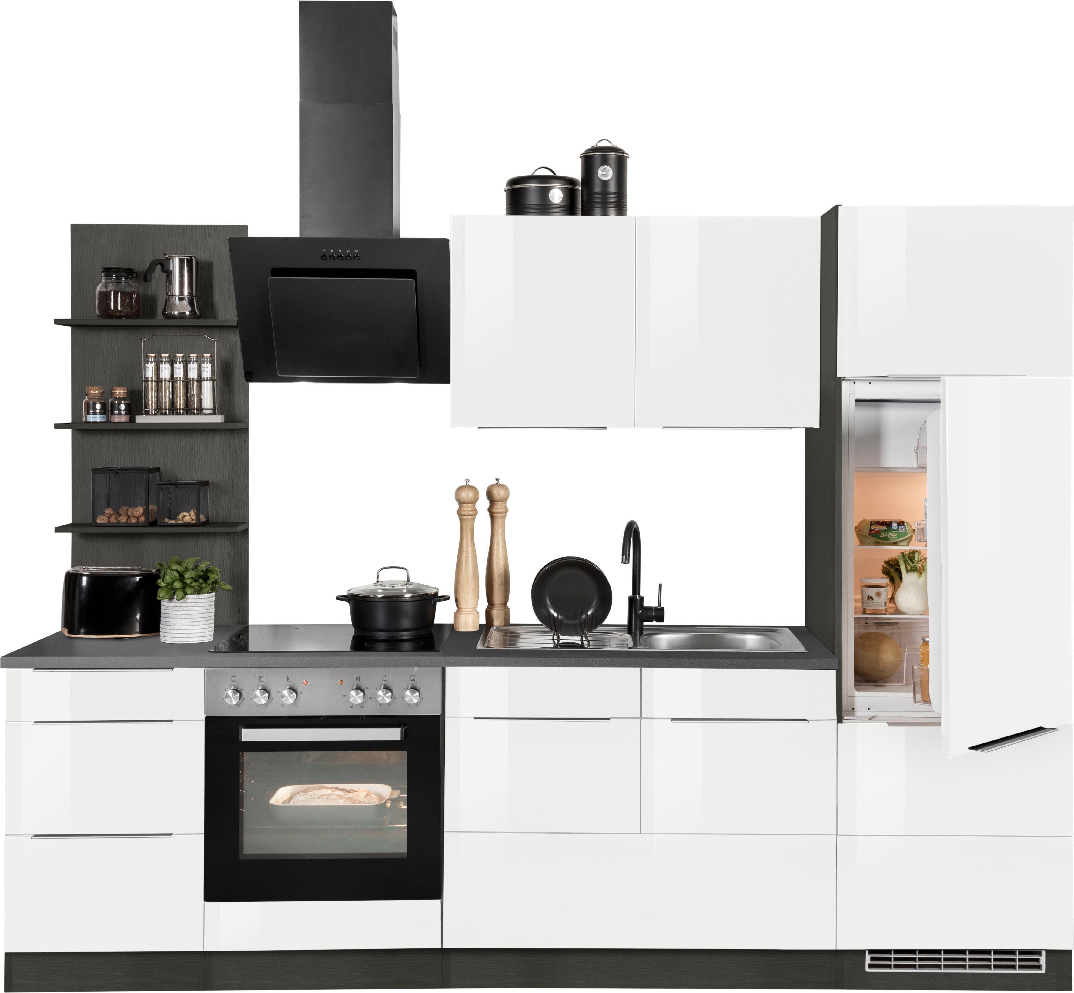 HELD MÖBEL Küchenzeile Brindisi, mit E-Geräten, Breite 270 cm weiß