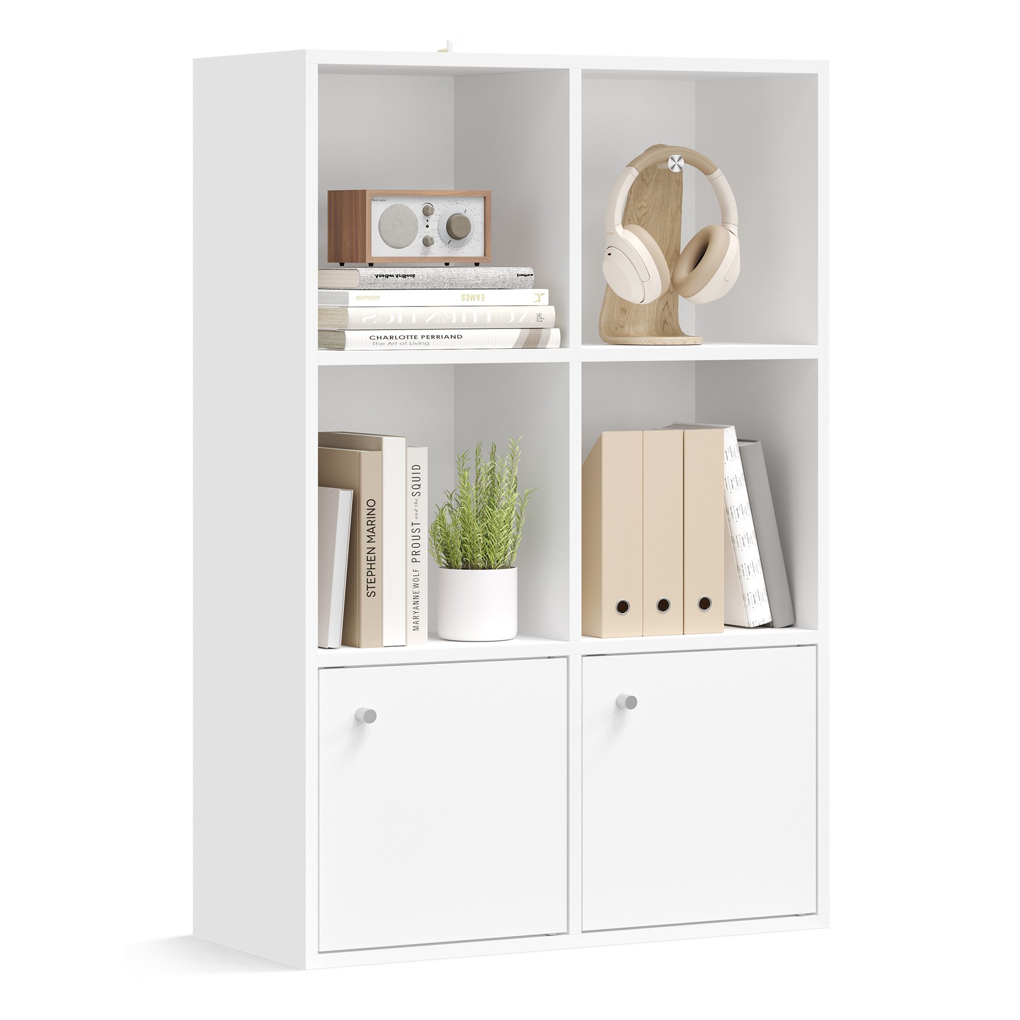 VASAGLE Bücherregal 3-stöckiges Regal, 2 Fächer, 29 x 65,8 x 97,8 cm, Wohnzimmer Homeoffice Esszimmer, mit Türen