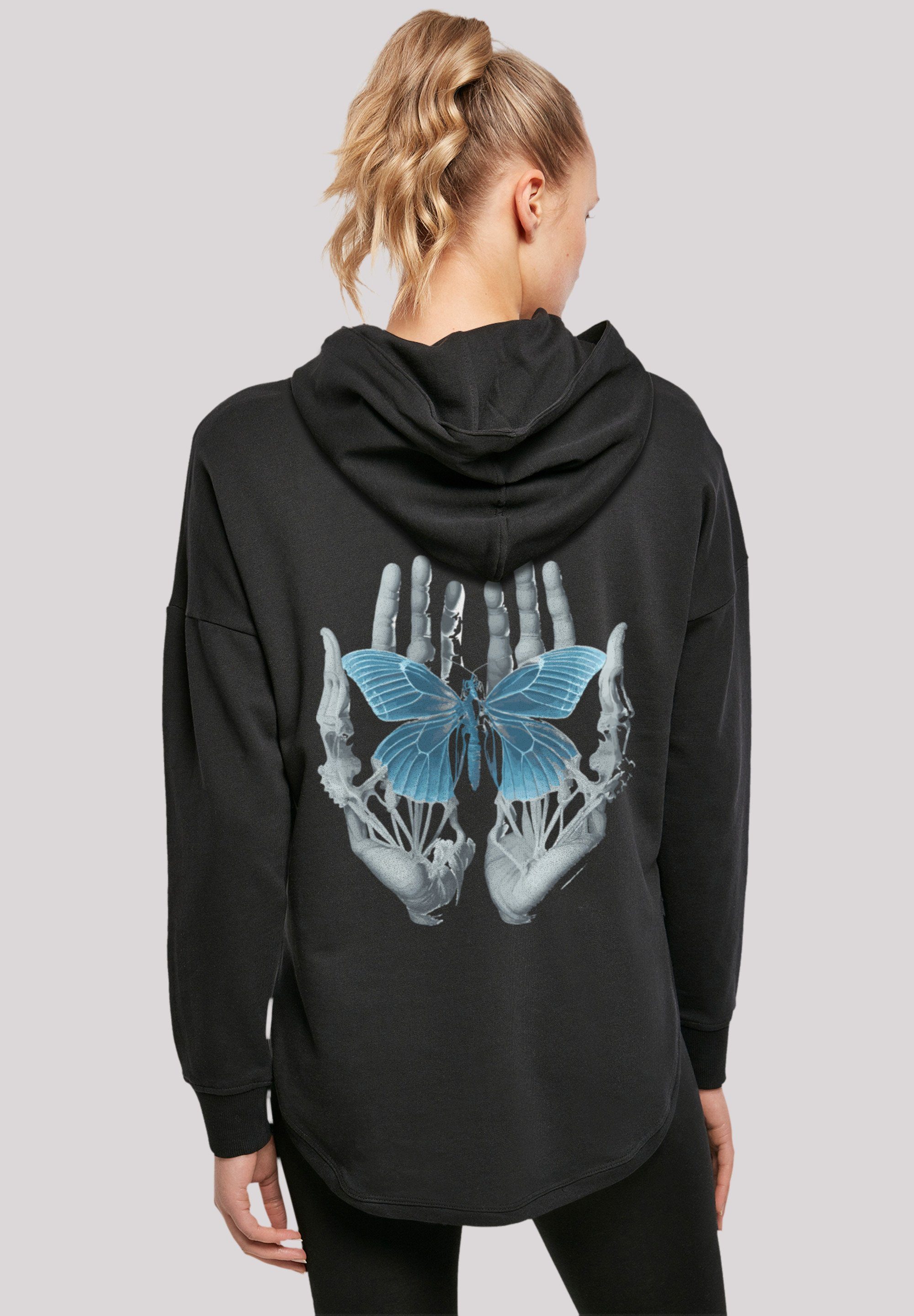 Hände mit Skelett Schmetterling Kapuzenpullover Dammen Look Hoody Gemütlicher sportlichem F4NT4STIC Print,