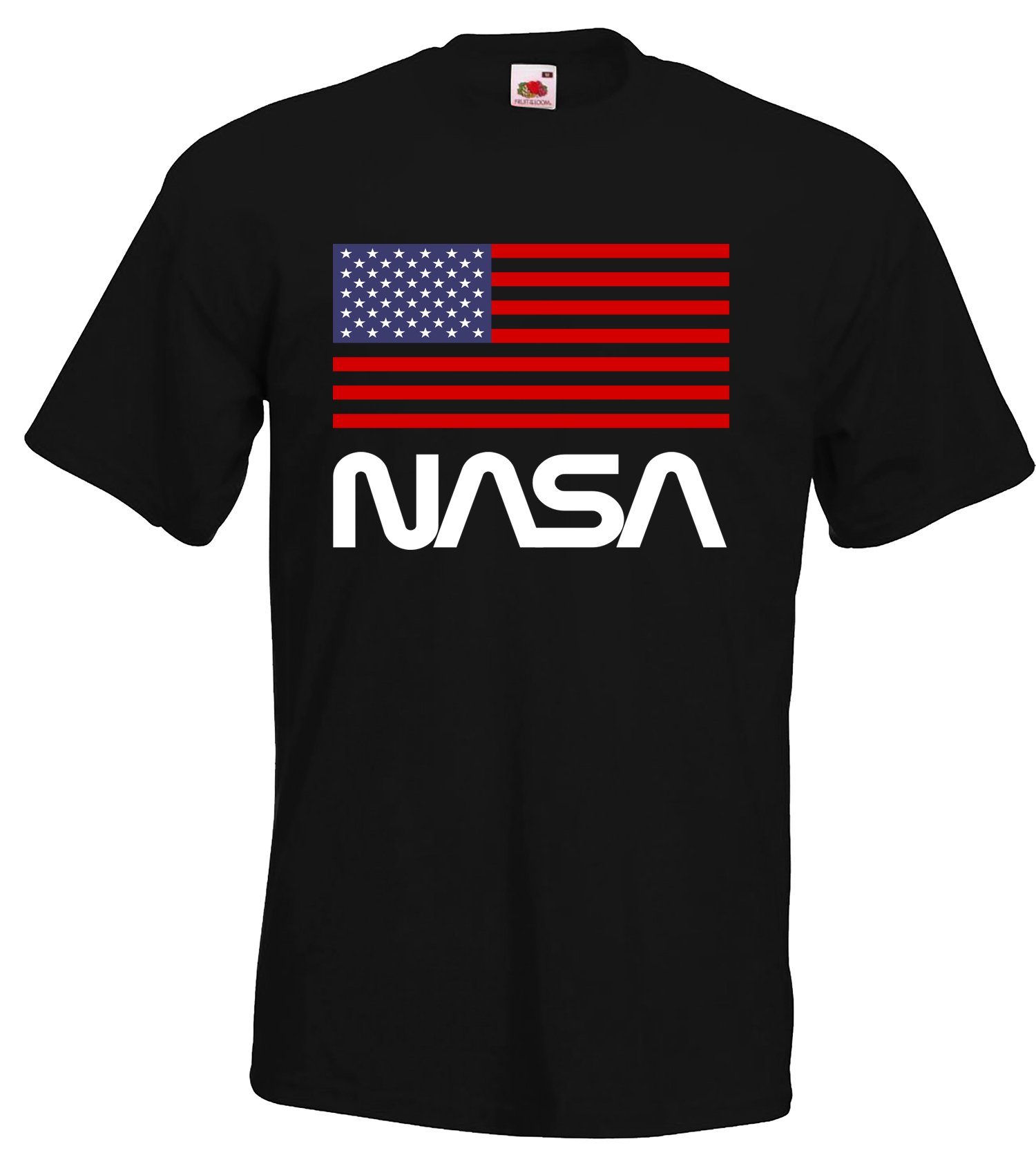 Schwarz USA trendigem Designz mit T-Shirt Frontprint NASA Herren Youth T-Shirt