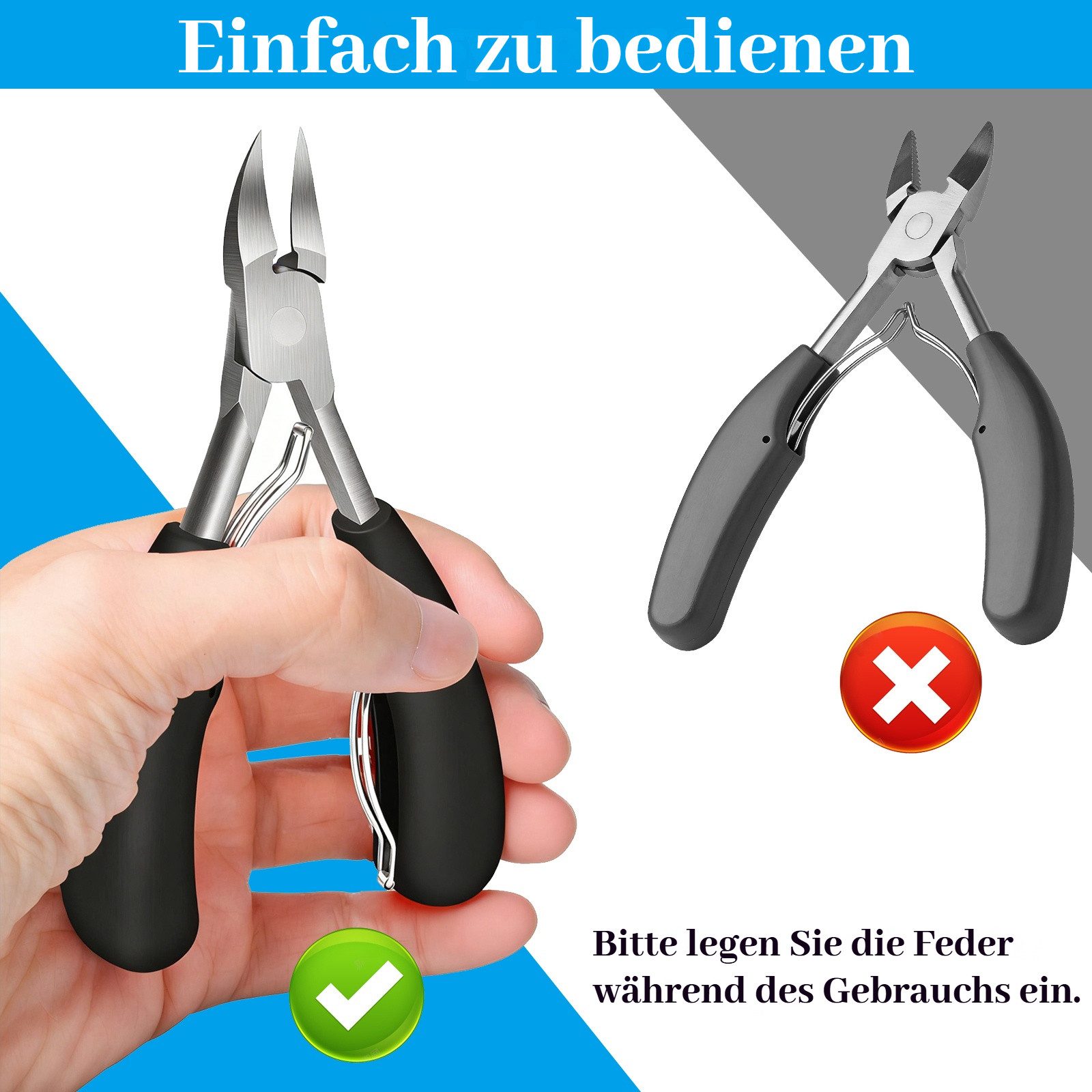 BlingBin Nagelpflege-Set 8-teiliges Edelstahl Nagelknipser Set, langer Griff für Senioren, 8-tlg., 8-teilig, Podologie-Werkzeuge gegen eingewachsene Nägel – Bild 5 von 5