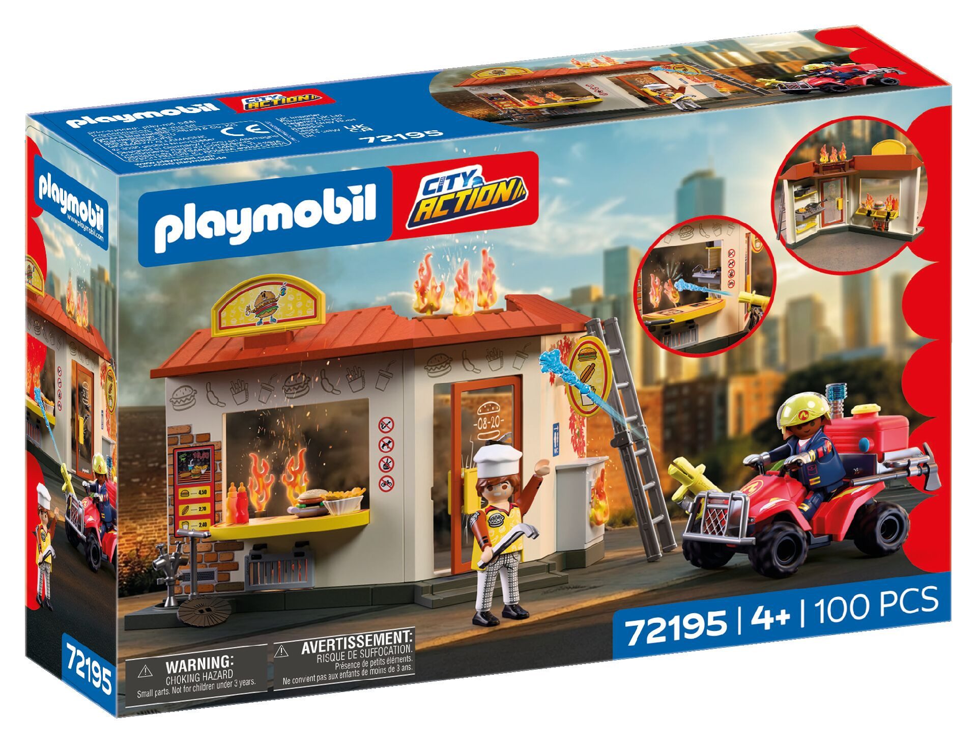 Playmobil® Feuerwehr-Quad mit Burger-Bude (72195), City Action Konstruktions-Spielset