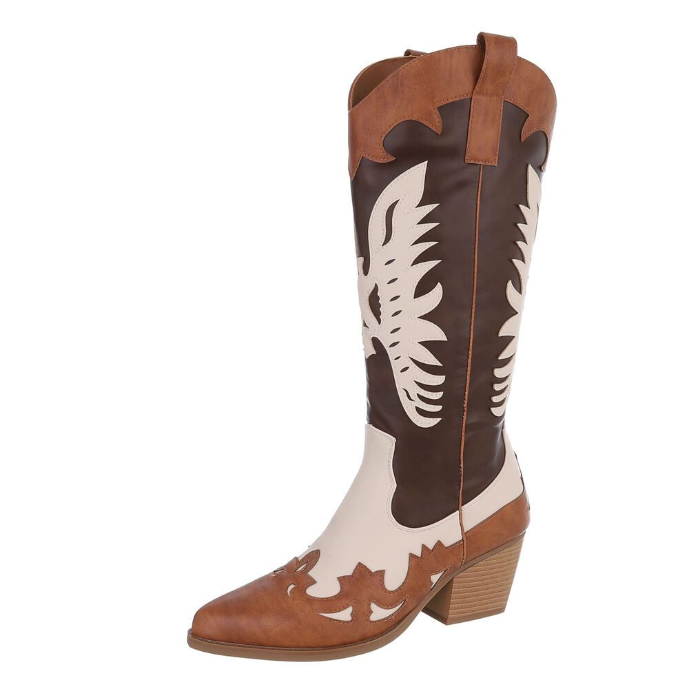 Ital-Design Damen Cowboyboots Western Westernstiefel (87124759) Blockabsatz Western- & Bikerstiefel in Camel