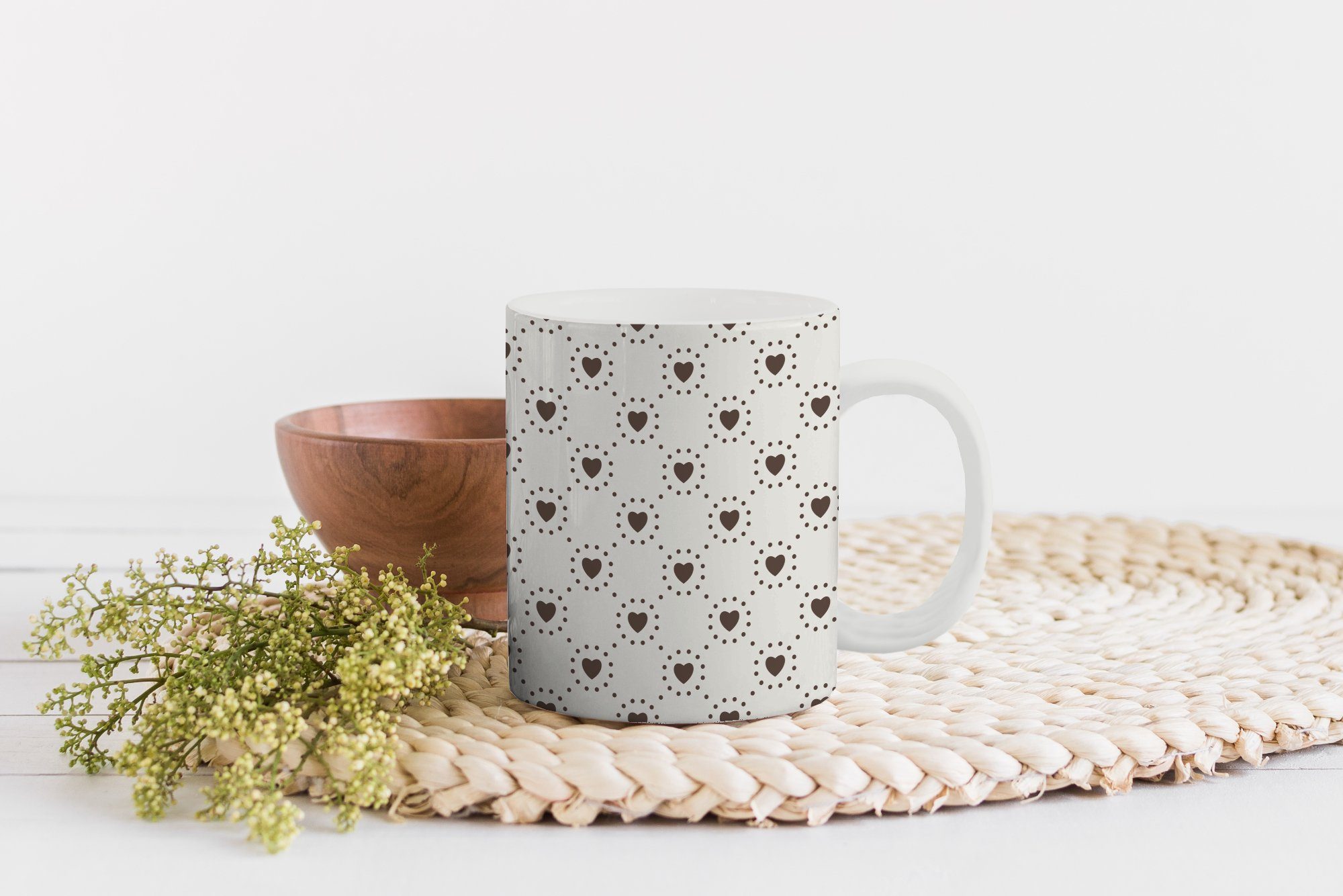 MuchoWow Tasse Geometrie - Becher, - Teetasse, Muster, Kaffeetassen, Herz Geschenk Keramik, - Linie Teetasse