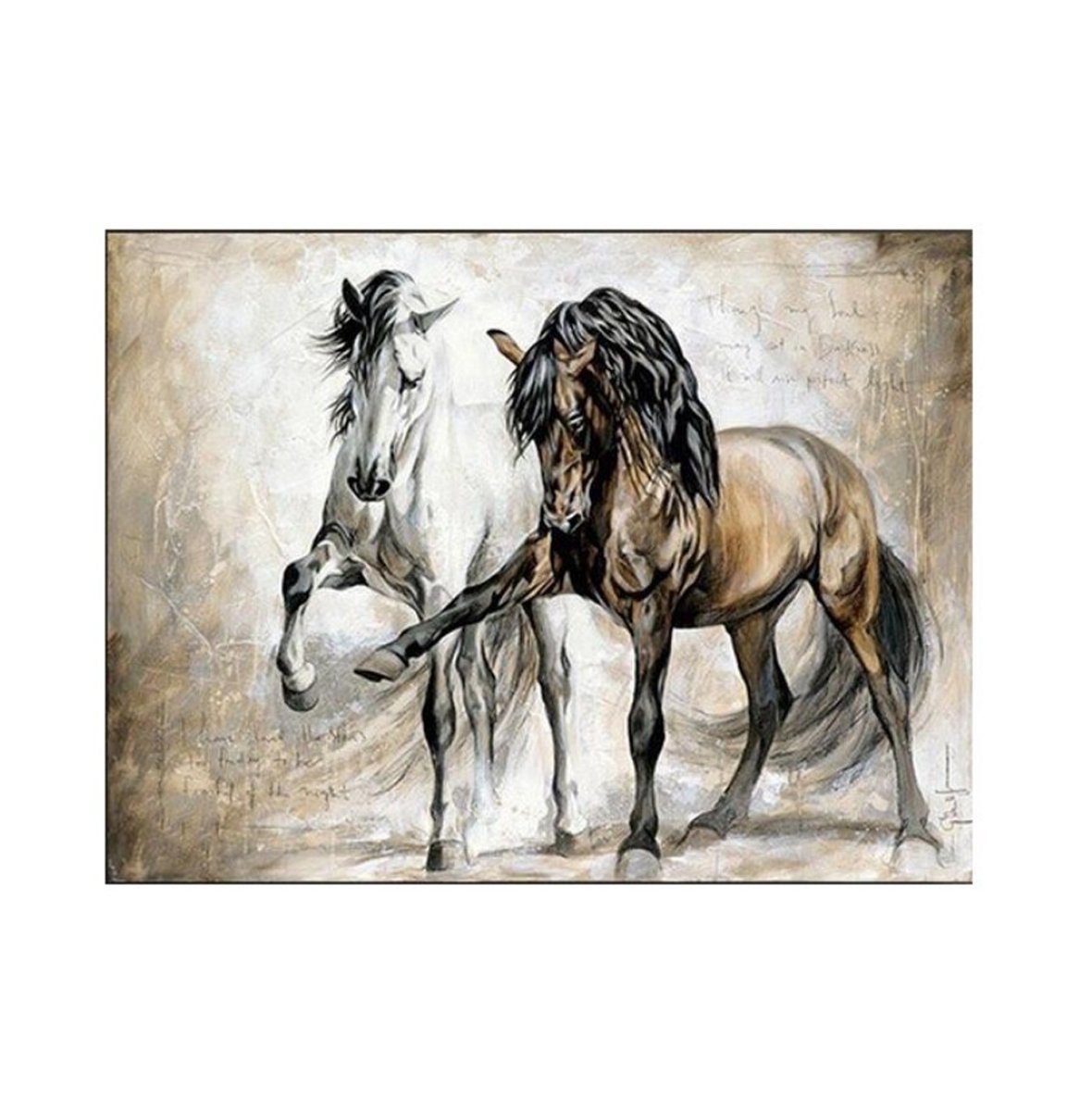 TPFLiving Kunstdruck (OHNE RAHMEN) Poster - Leinwand - Wandbild, Braunes und weißes Pferd vor beigem Hintergrund (Verschiedene Größen), Farben: Leinwand bunt - Größe: 40x60cm