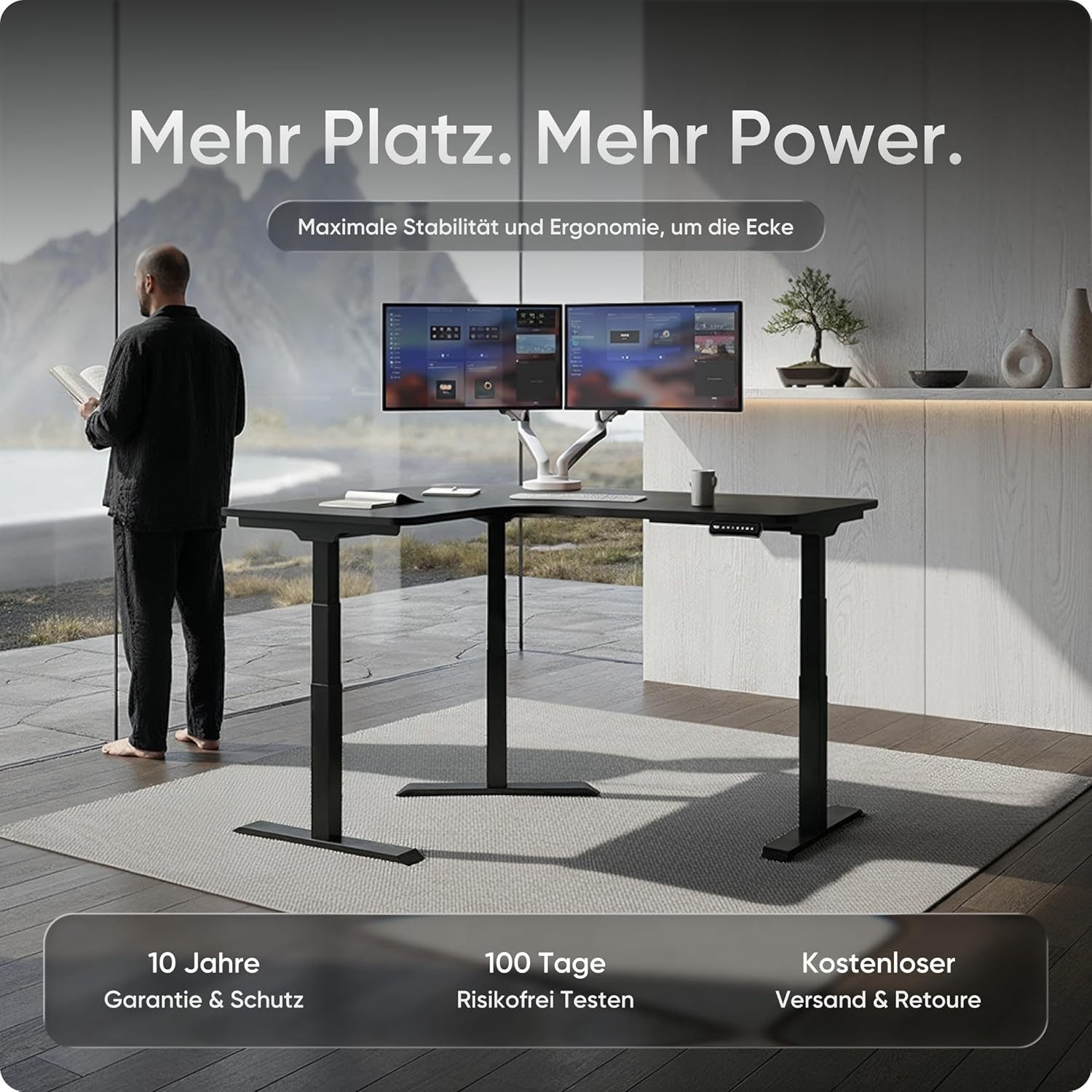DESKSPACE Tischgestell Corner Elektrisch Höhenverstellbarer Eckschreibtisch Gestell (Gestell inklusive Bedieneinheit und Montagematerial), ergonomisches Steh-Sitz-System, programmierbare Höhen