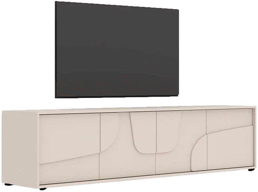 OTTO home Lowboard Stone, 205 cm breit, 4 Türen, TV-Schrank, TV-Kommode, Medienboard, 3D-Design, Push-to-open, Innenraum großzügig, Füße 14/2 cm wählbar