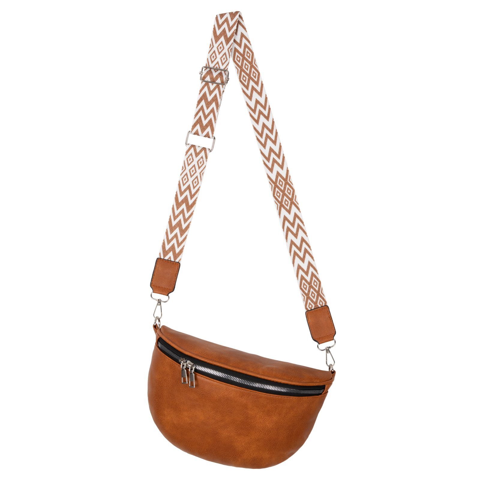 EAAKIE Gürteltasche Bauchtasche Umhängetasche Crossbody-Bag Hüfttasche Kunstleder Italy-De, als Schultertasche, CrossOver, Umhängetasche tragbar COGNAC