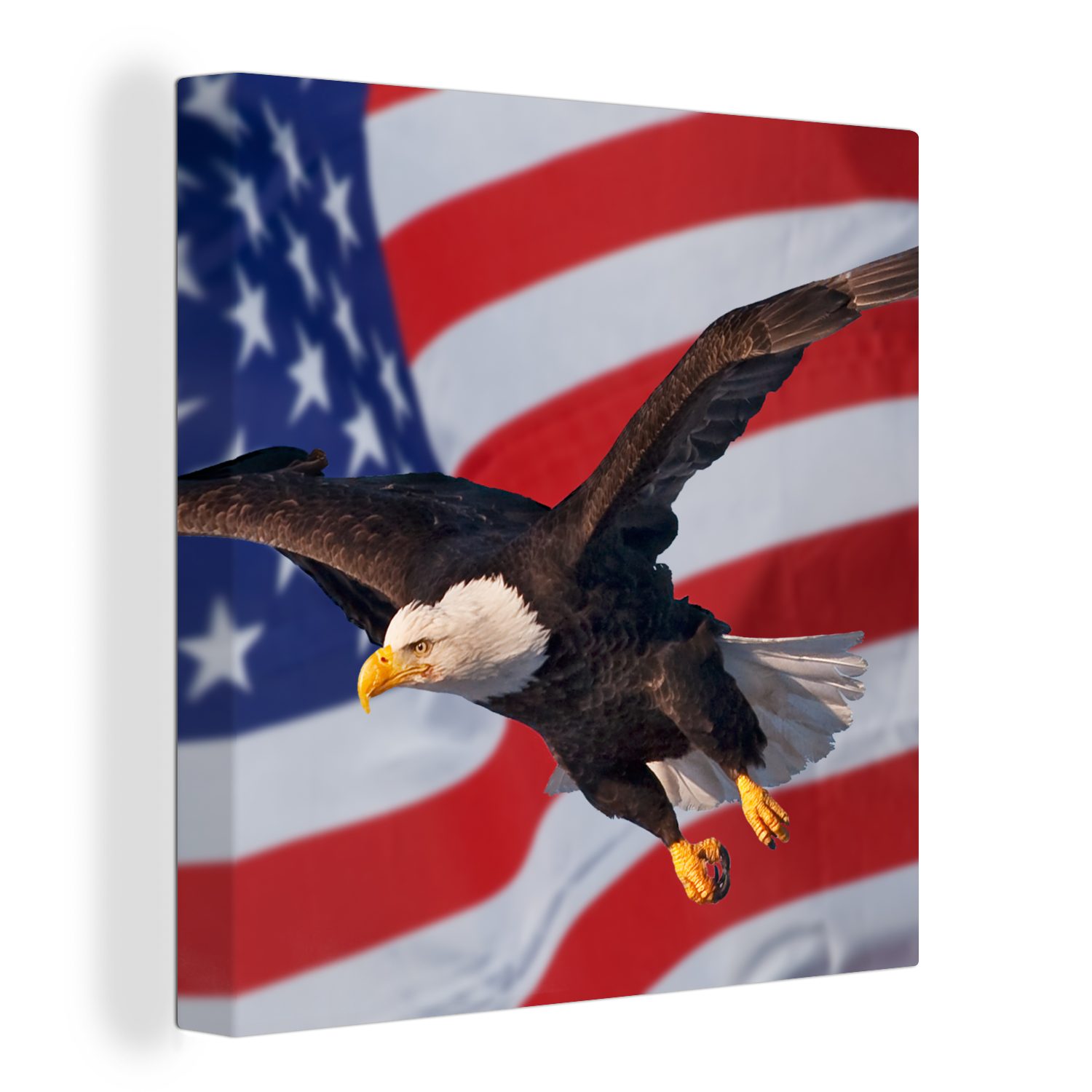 OneMillionCanvasses® Leinwandbild Amerikanischer Weißkopfseeadler vor der amerikanischen Flagge, (1 St), Leinwand Bilder für Wohnzimmer Schlafzimmer