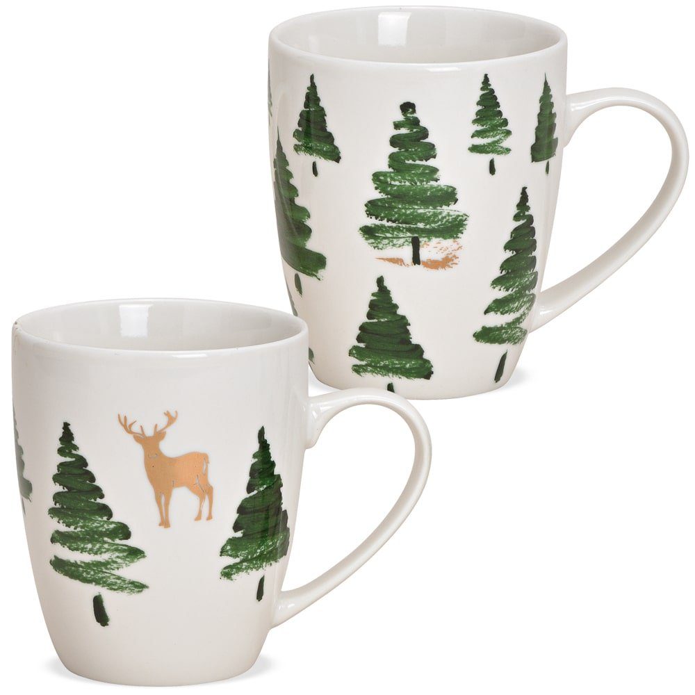 Tasse Weihnachtstassen 2er Set Hirsch und Tannenbaum Kaffeetassen