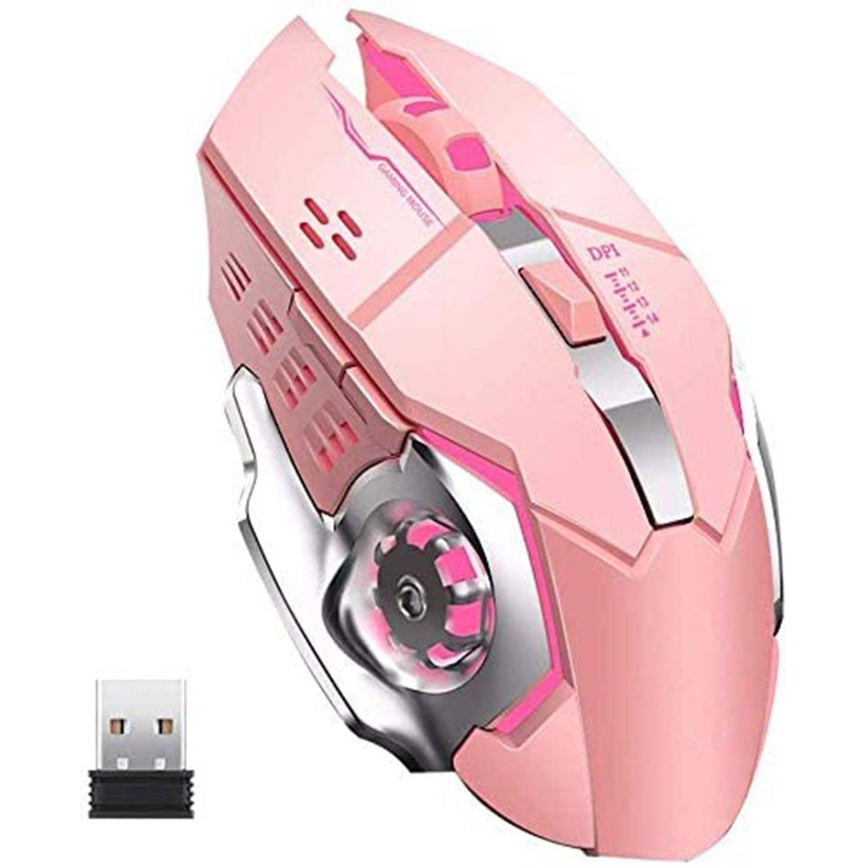 BEARSU kabellose Gaming-Maus, 2,4 G, USB, wiederaufladbar, kabellos, leise,  Gaming-Maus (optische Maus, 3 DPI,verstellbar, 6 Tasten für  PC/Laptop/Computer)