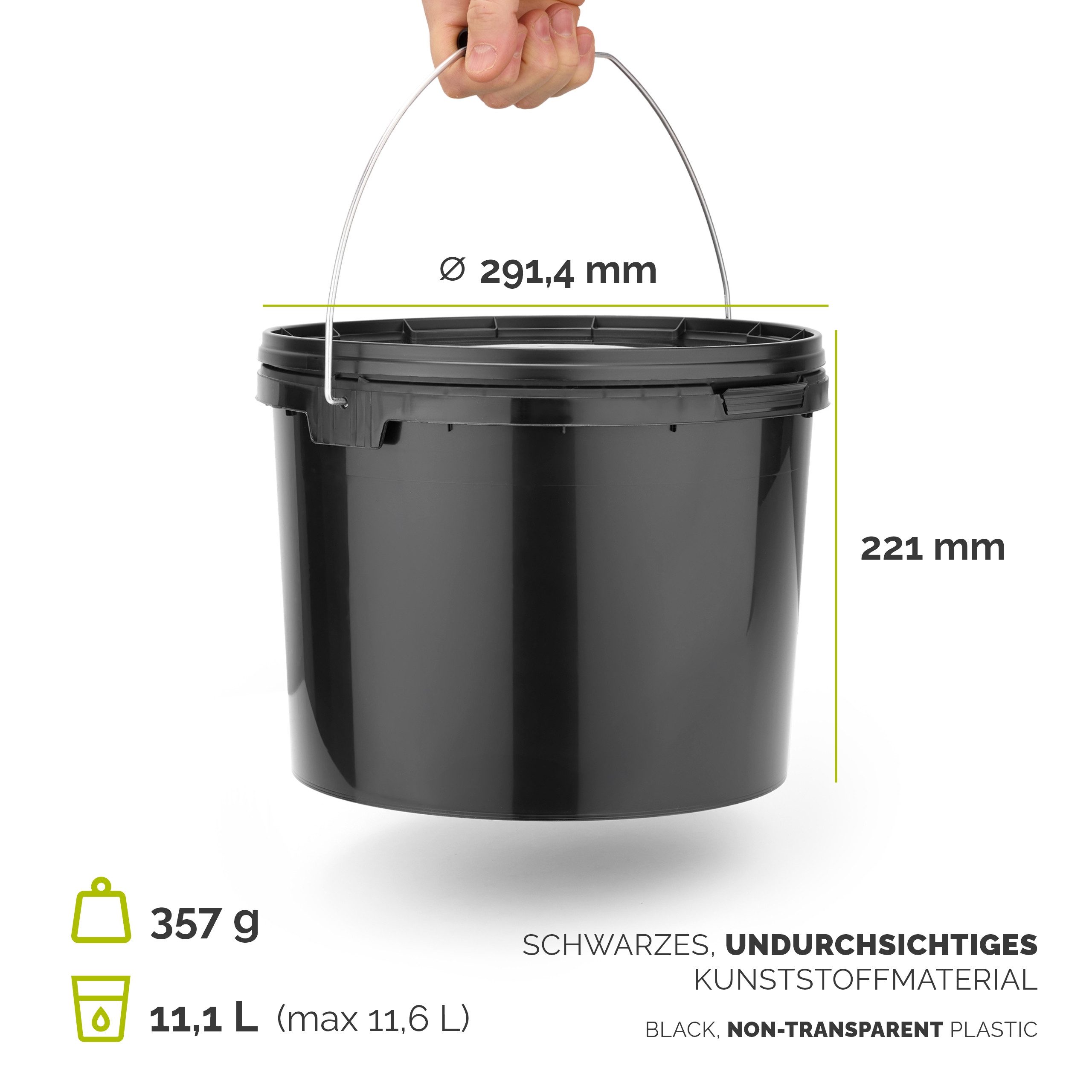Garronda Putzeimer Eimer mit Deckel für Lebensmittel und Chemikalien Schwarz GD-0104, (1-tlg), für Lebensmittel und Chemikalien