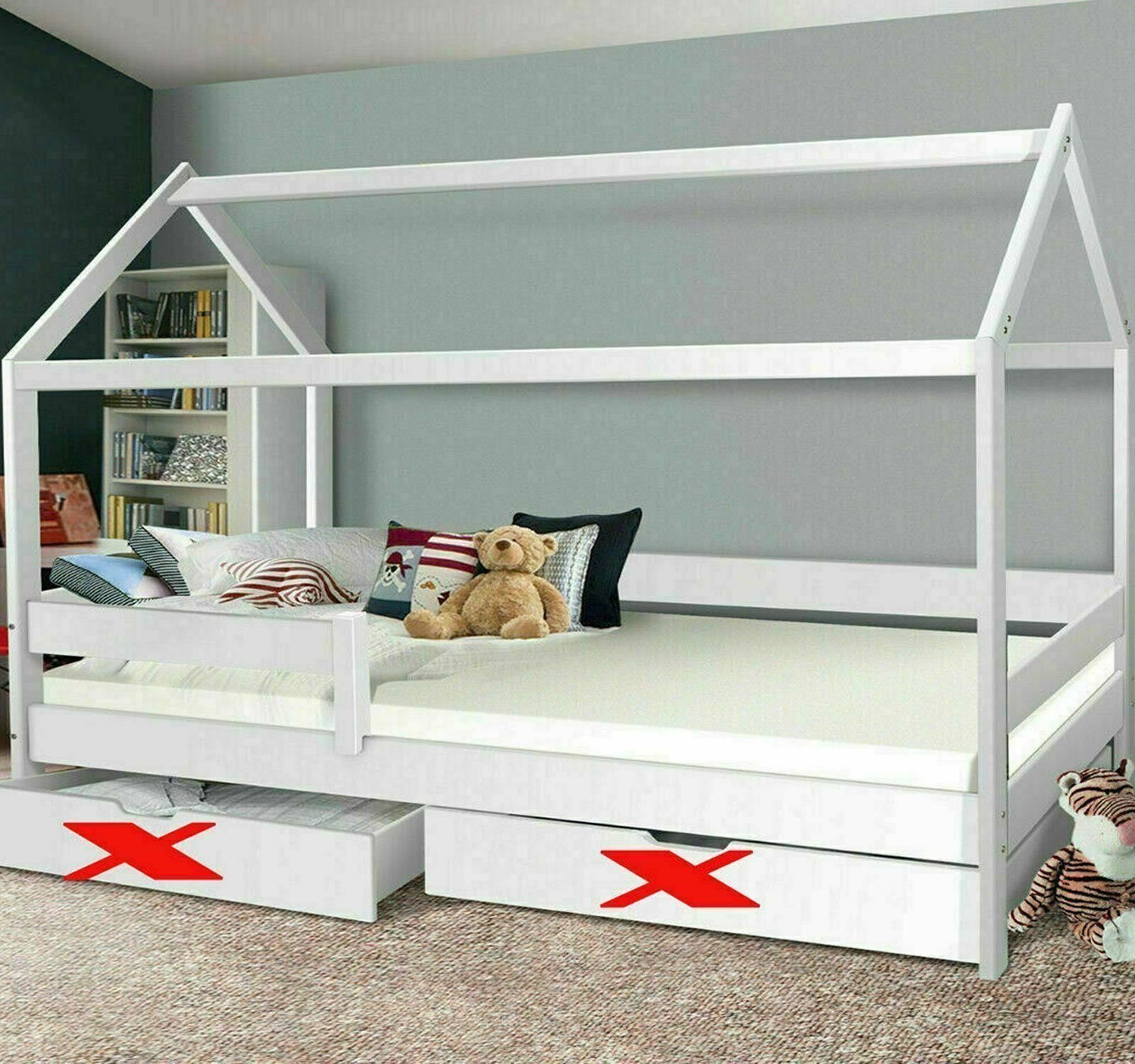 Etagenbett Hausbett Kinderbett Massiv weiss Hausbett Hochbett Jugendbett 90x200