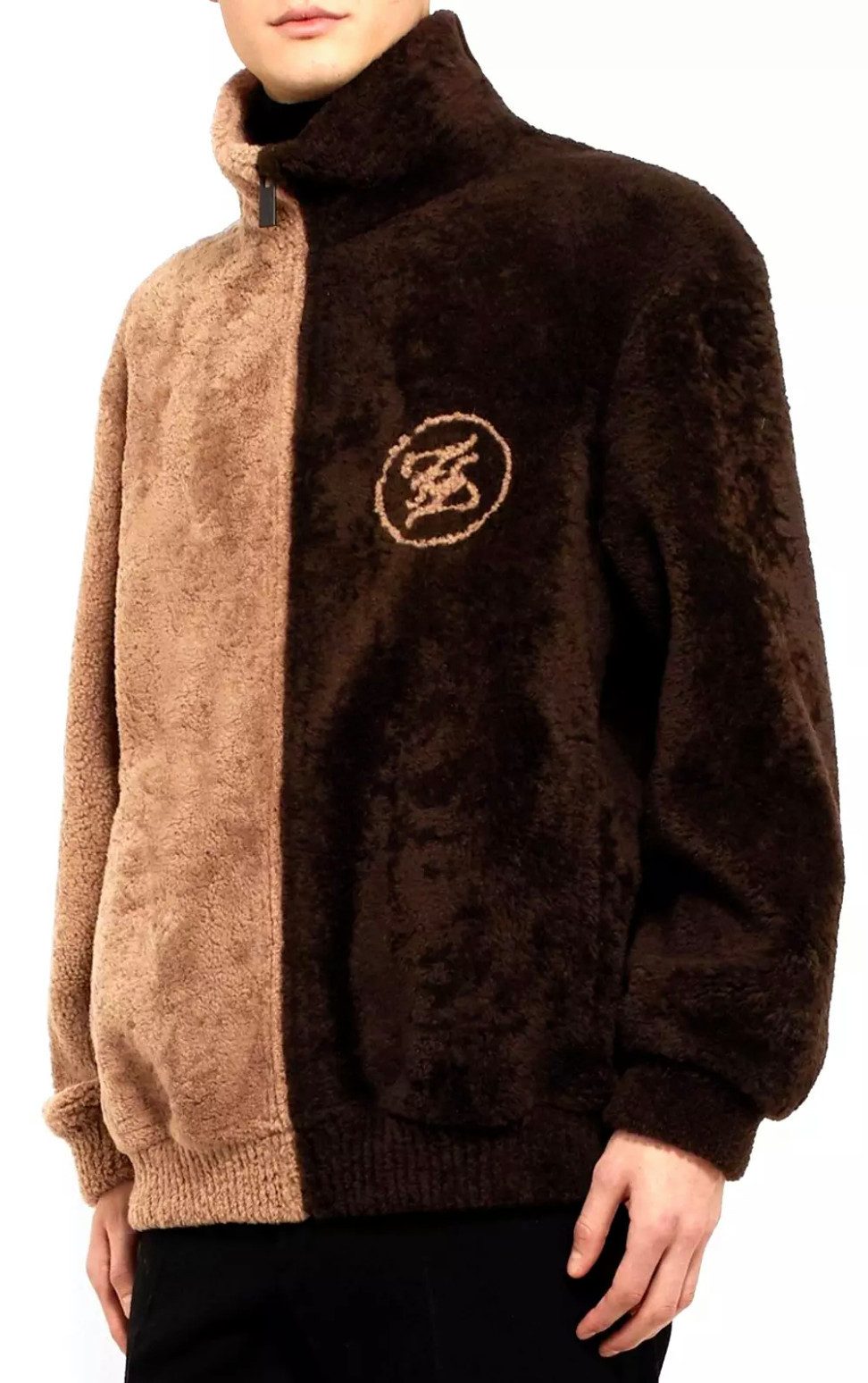 FENDI Wendejacke Logo Intarsia Shearling Bpmber Blouson Jacke Leder und Shearling-Seite, Meisterwerk italienischer Handwerkskunst