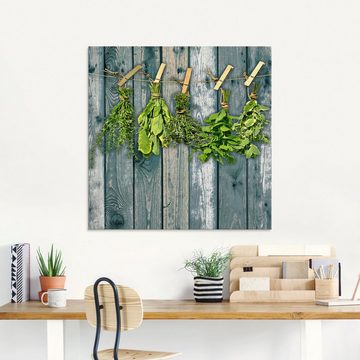 Artland Glasbild Kräuter mit Holzoptik, Pflanzen (1 St)