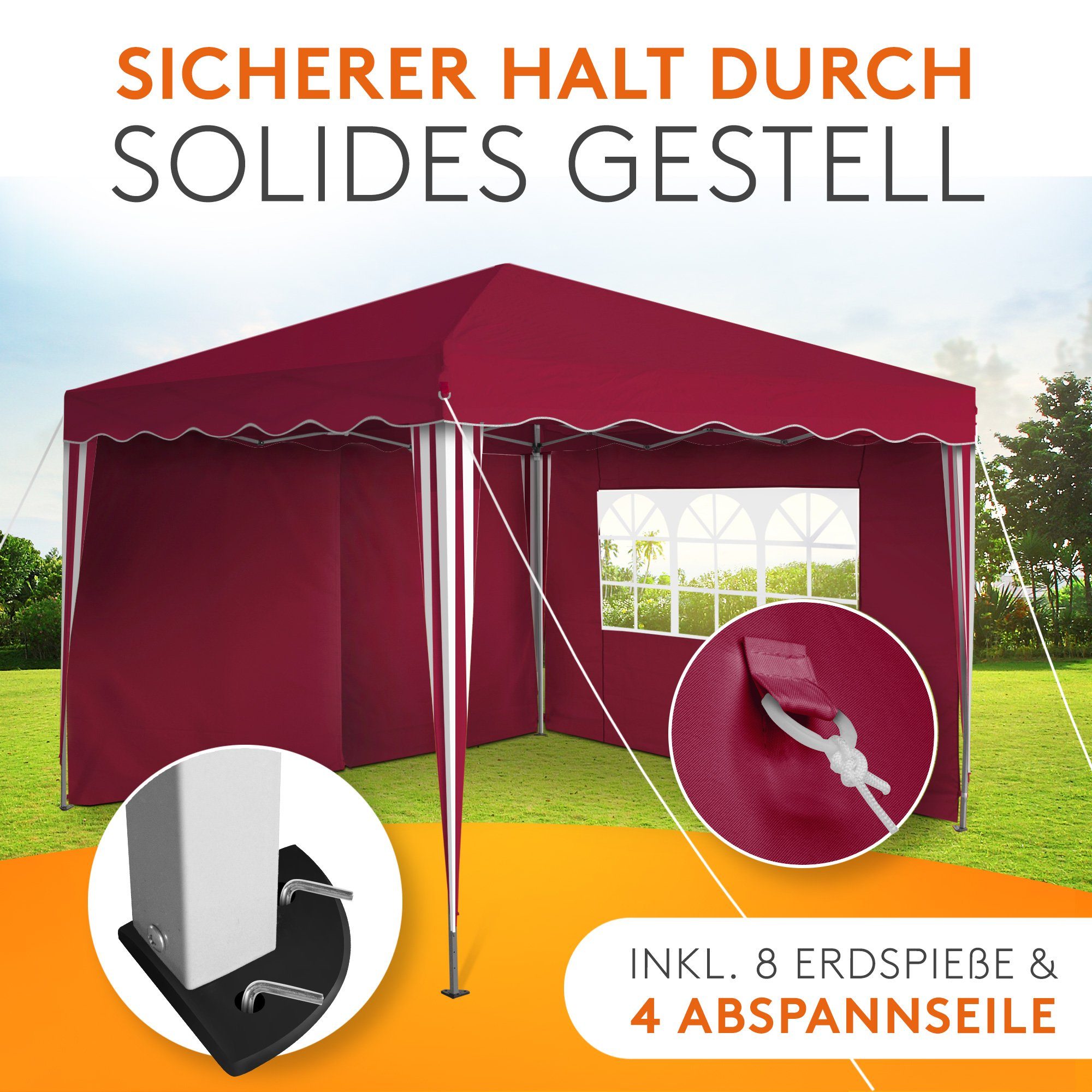 Kronenburg Faltpavillon 3x3 m wasserdicht - Gartenpavillon, Partyzelt stabil, UV-Schutz 50+, mit 2 Seitenteilen, Wetterfester Schutz, Leichter Aufbau, Inklusive – Bild 5 von 5