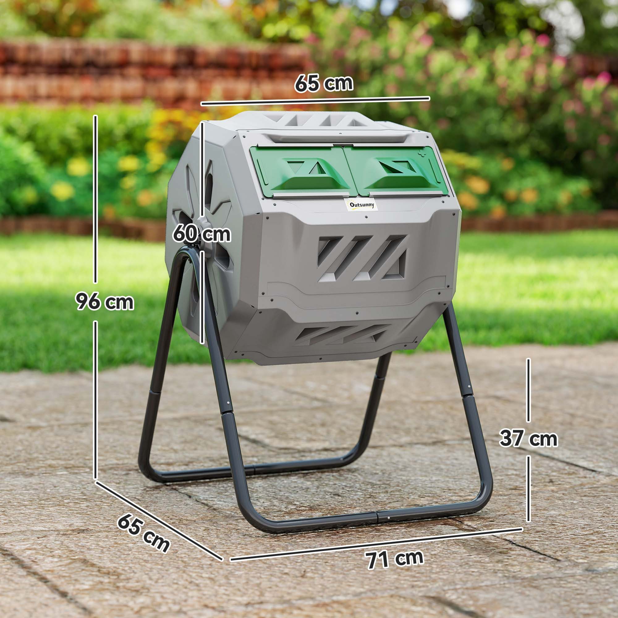 Outsunny Komposter Drehbarer Schnellkomposter, Thermokomposter mit 2 Kammer, BxTxH: 65x65x96 cm, 160 l, (Gartenkomposter, 1 St., Trommel-Komposter), für Garten, Balkon, Grau