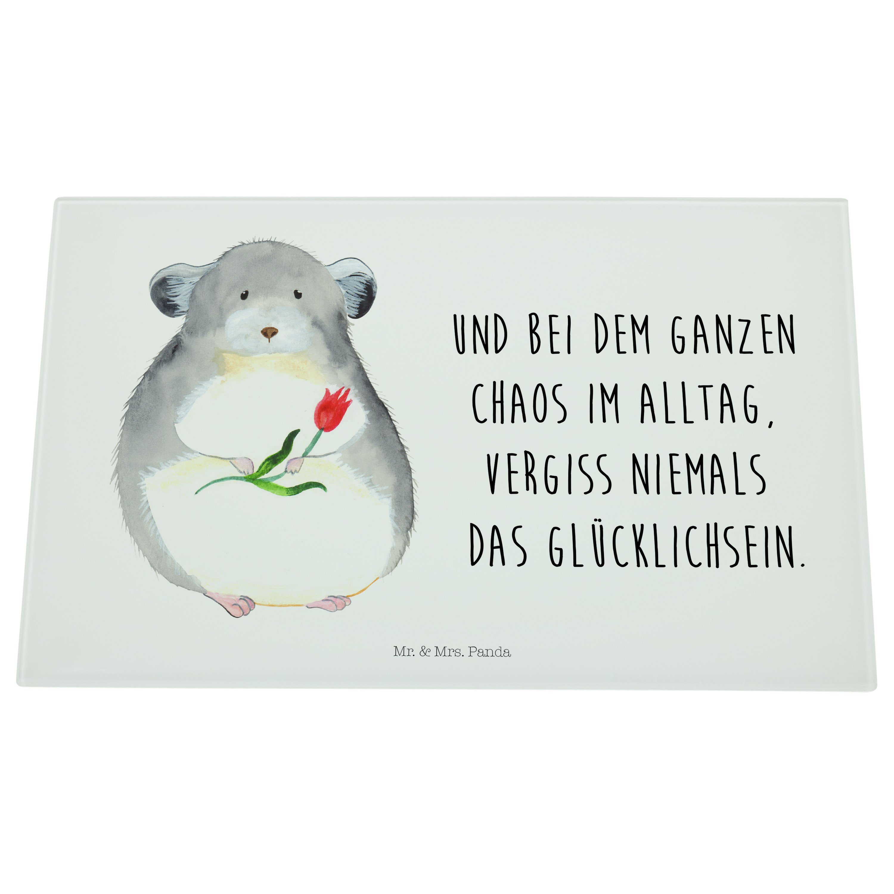 Geschenk, Chinchilla Servierbrett (1-St) Glassch, Chaos, - - & Premium Glücklichsein, Mr. Blume Weiß Panda Mrs. mit Glas,