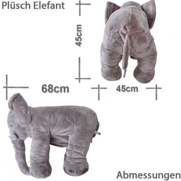 TE-Trend Kuscheltier Elefant Plüschtier Plüsch Deko Stofftier Einschlafhilfe Kissen (1-St)