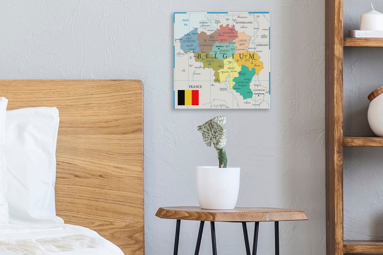 Karte von bunte Bilder Belgien, für einer (1 St), Wohnzimmer Leinwandbild Schlafzimmer OneMillionCanvasses® Leinwand Illustration Eine
