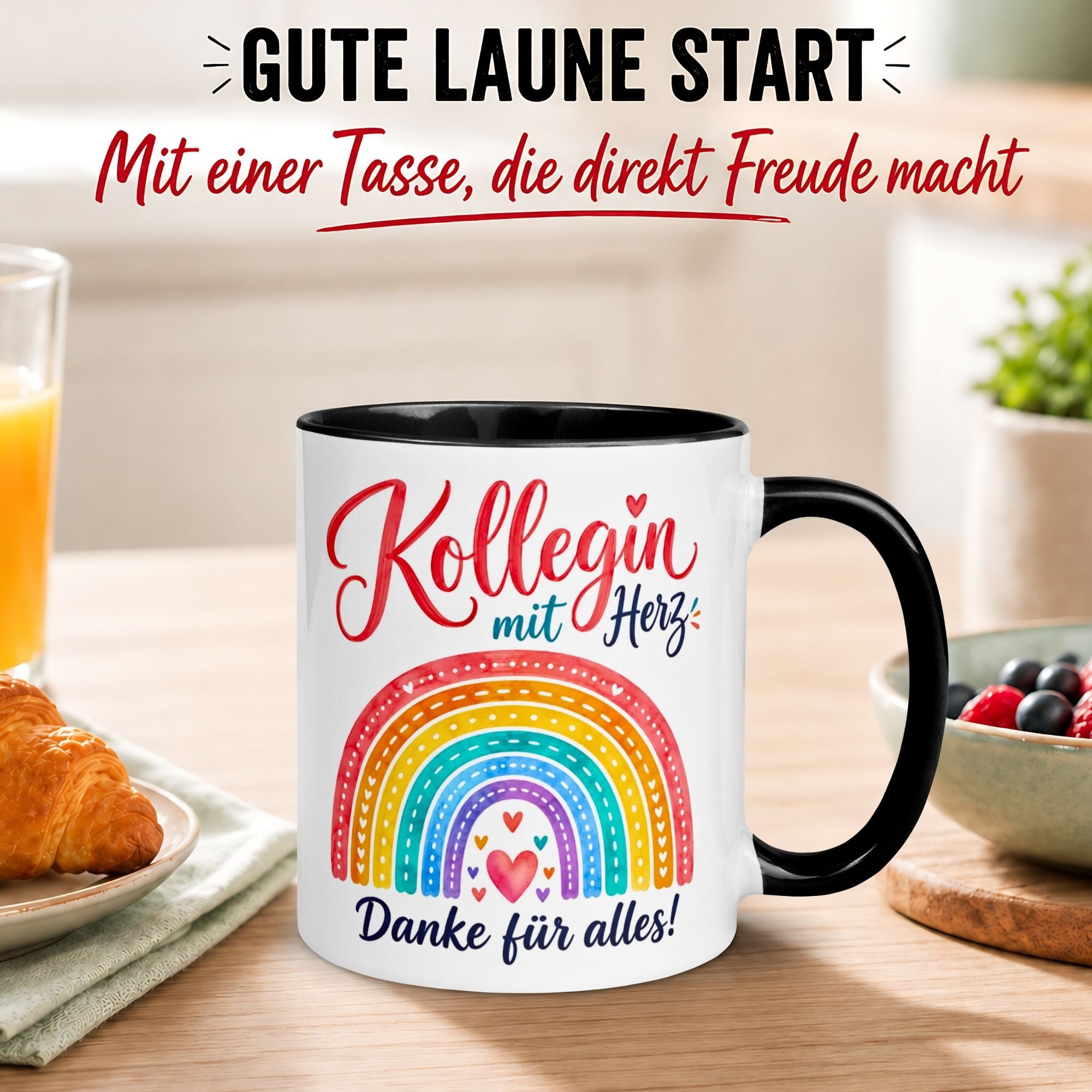 Momentals Tasse Kollegin – „Kollegin mit Herz - Danke für alles“ – Geschenk Abschied, Gratis Versand · Links-&Rechtshänder · Spülmaschinenfest