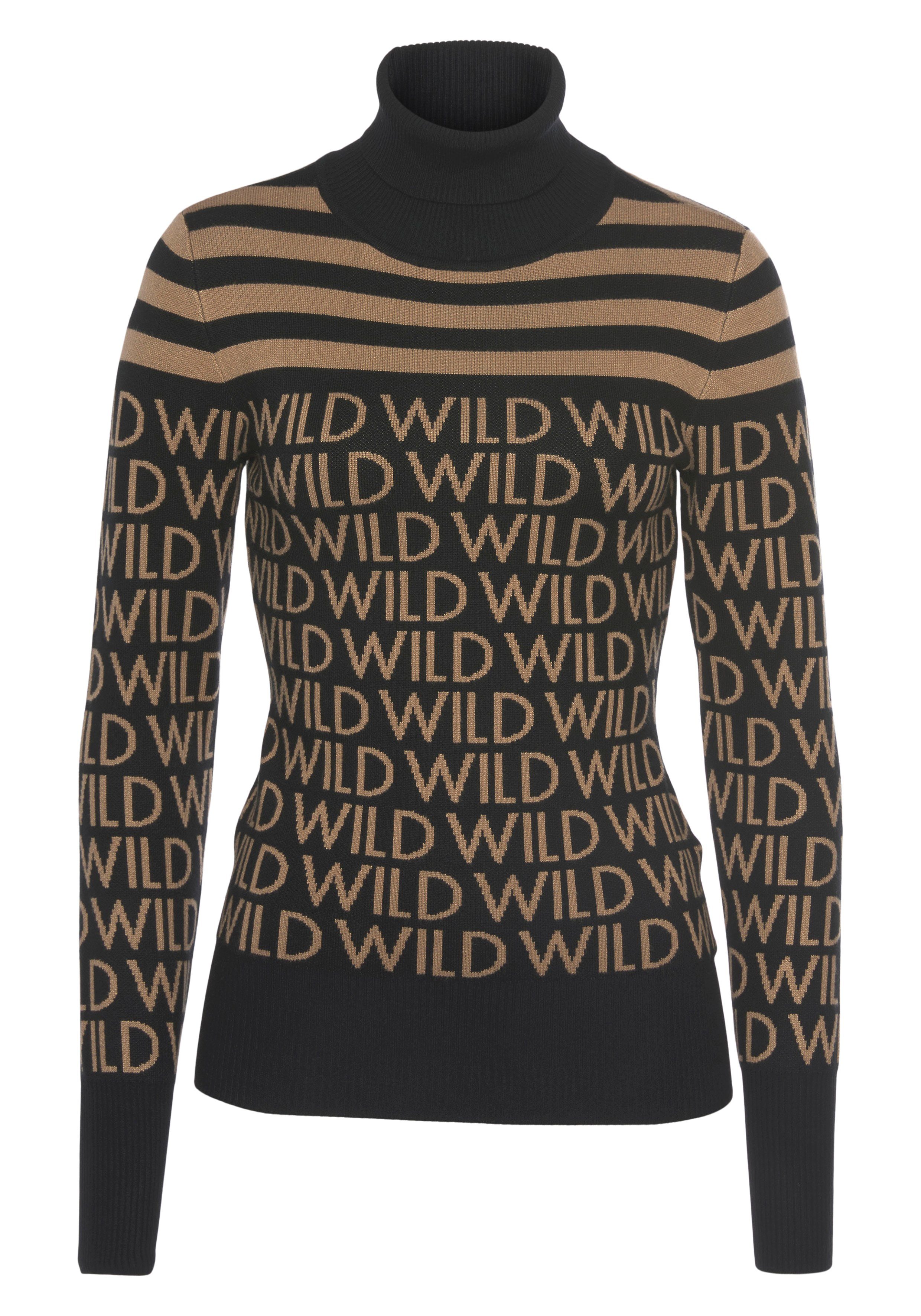 Melrose Rollkragenpullover mit Streifen und Wording. Reduzierter Preis € 30,79. Unverbindliche Preisempfehlung € 43,99, (€ 30,79 pro 1 Stk)