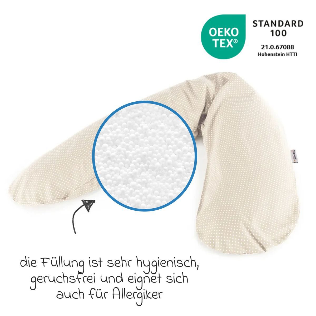 Theraline Stillkissen Das Original - Punkte - Beige, 2-tlg., Lagerungskissen / Seitenschläferkissen inkl. Bezug (Baumwolle) 190 cm