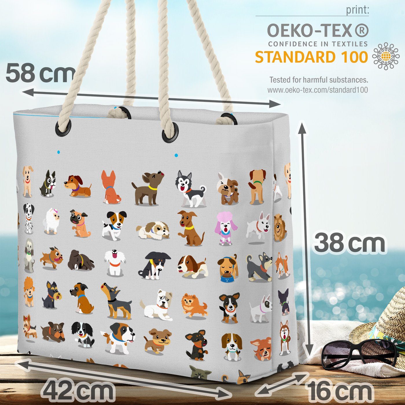 grau Hunde Babys Haustier Comic VOID Beach Hündchen Bag Strandtasche Welpen Hundewelpen (1-tlg), Tiere