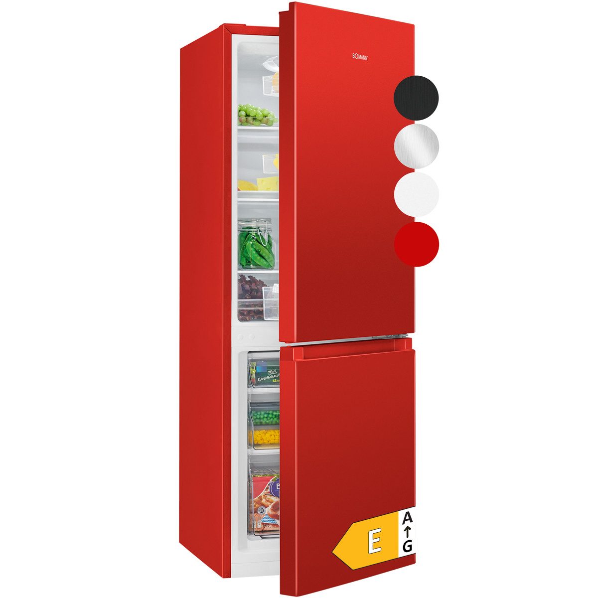 BOMANN Kühl-/Gefrierkombination KG 320.2 rot, 143 cm hoch, 49.5 cm breit, 143cm Kühl-/Gefrierkombination, Energieklasse E