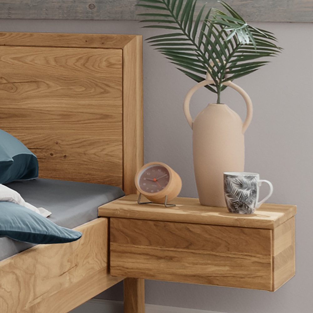 Lomadox Bettgestell AVELLINO-137, Doppelbett Ehebett Jugendbett Nachtschrank Massivholz 160x200 cm Eiche