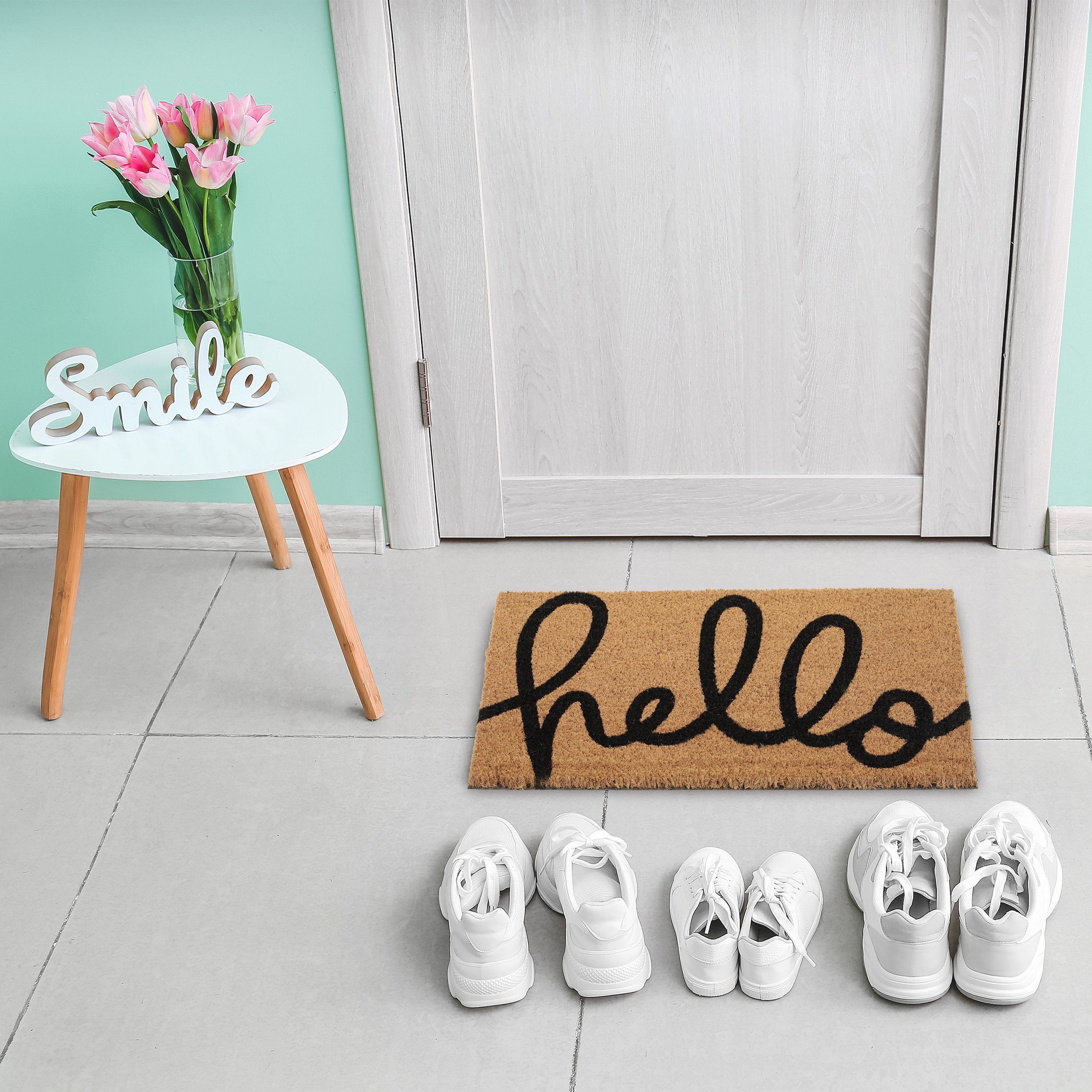 relaxdays Fußmatte Kokos Fußmatte "Hello", Höhe: 15 mm