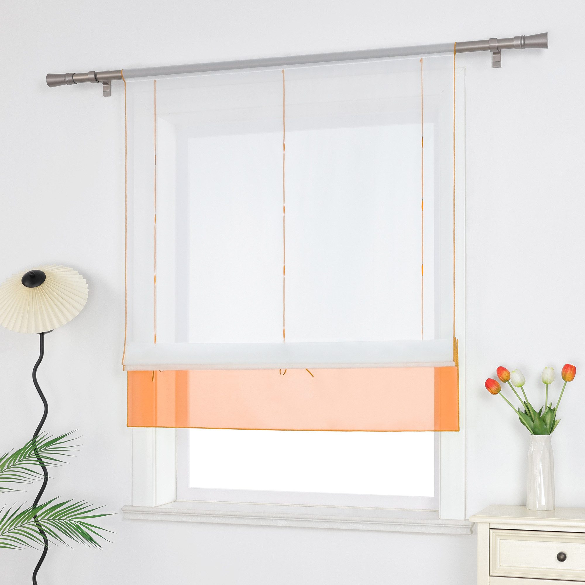 Joyswahl Raffrollo Gina, mit Stangendurchzug, Voile Bändchenrollo,Tunnelzug