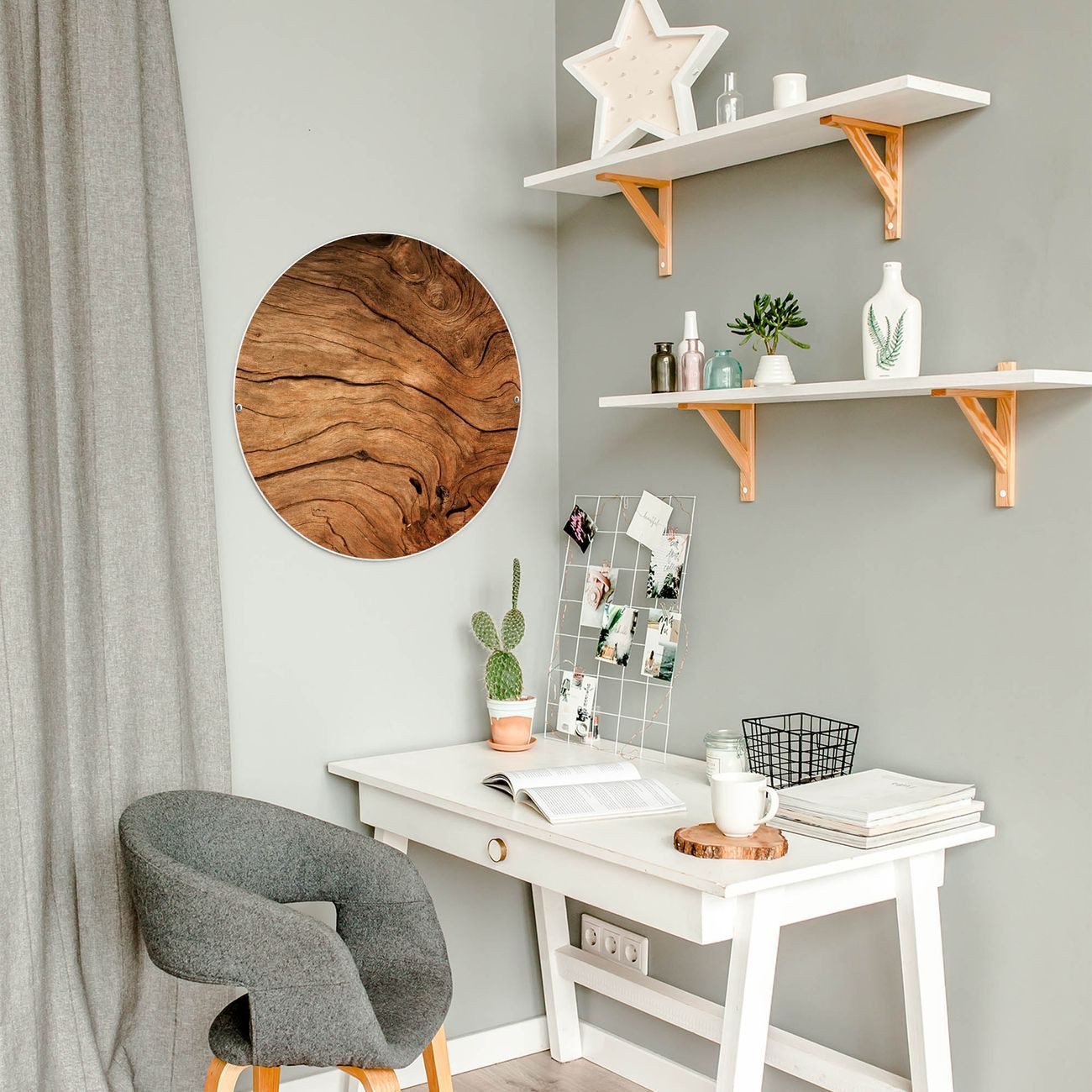 banjado Magnettafel Stahl Rund Trockenes Holz, (inkl. 4 Magnete, Runde Stahlmagnettafel)