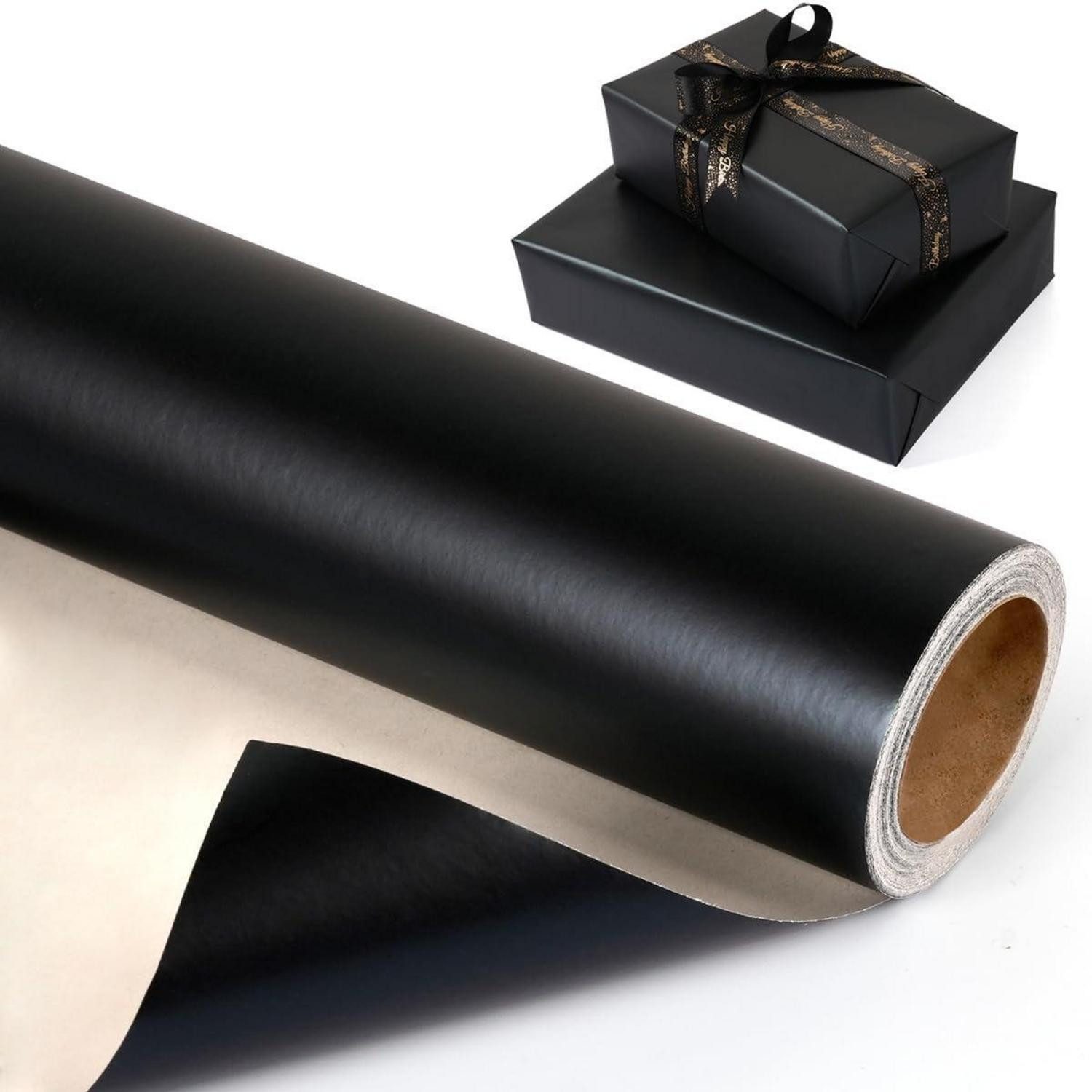 LuxusKollektion Geschenkpapier Geschenkpapier schwarz matt metallic 43cm x 10m