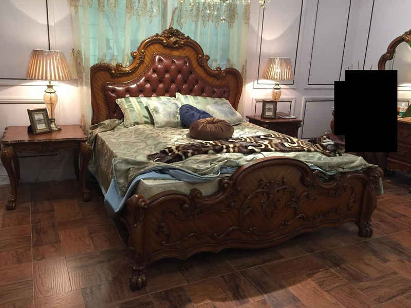 JVmoebel Bett, Klassisches Bett Barock Rokoko Chesterfield Stil Doppel Leder Hotel