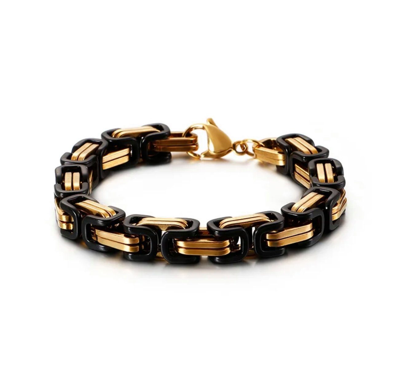 Karisma Herrenarmband Männerschmuck Breite Biker/Panzer Königsarmband Gold/Black Edelstahl 21/23cm Armkette Schmuck FB500 Länge 8mm,