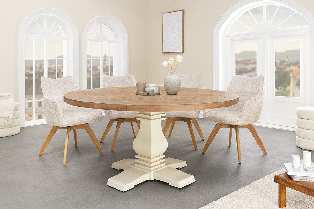 riess-ambiente Esstisch HAMPTONS 120cm hellbraun/creme - Pinie, Massivholz, recycelt, rund (Einzelartikel, 1-St), Zeitloser Familientisch - ideal für Landhaus-Küchen, Wohn- & Esszimmer